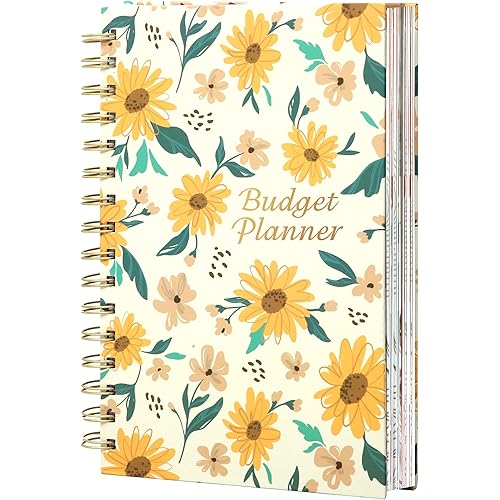 CAGIE Budget Planner Expense Tracker Notebook, Undated Monthly Financial Planner Organizer Budget Book with 12 Pockets, Manage Your Money Effectively Bill Book, Daisy