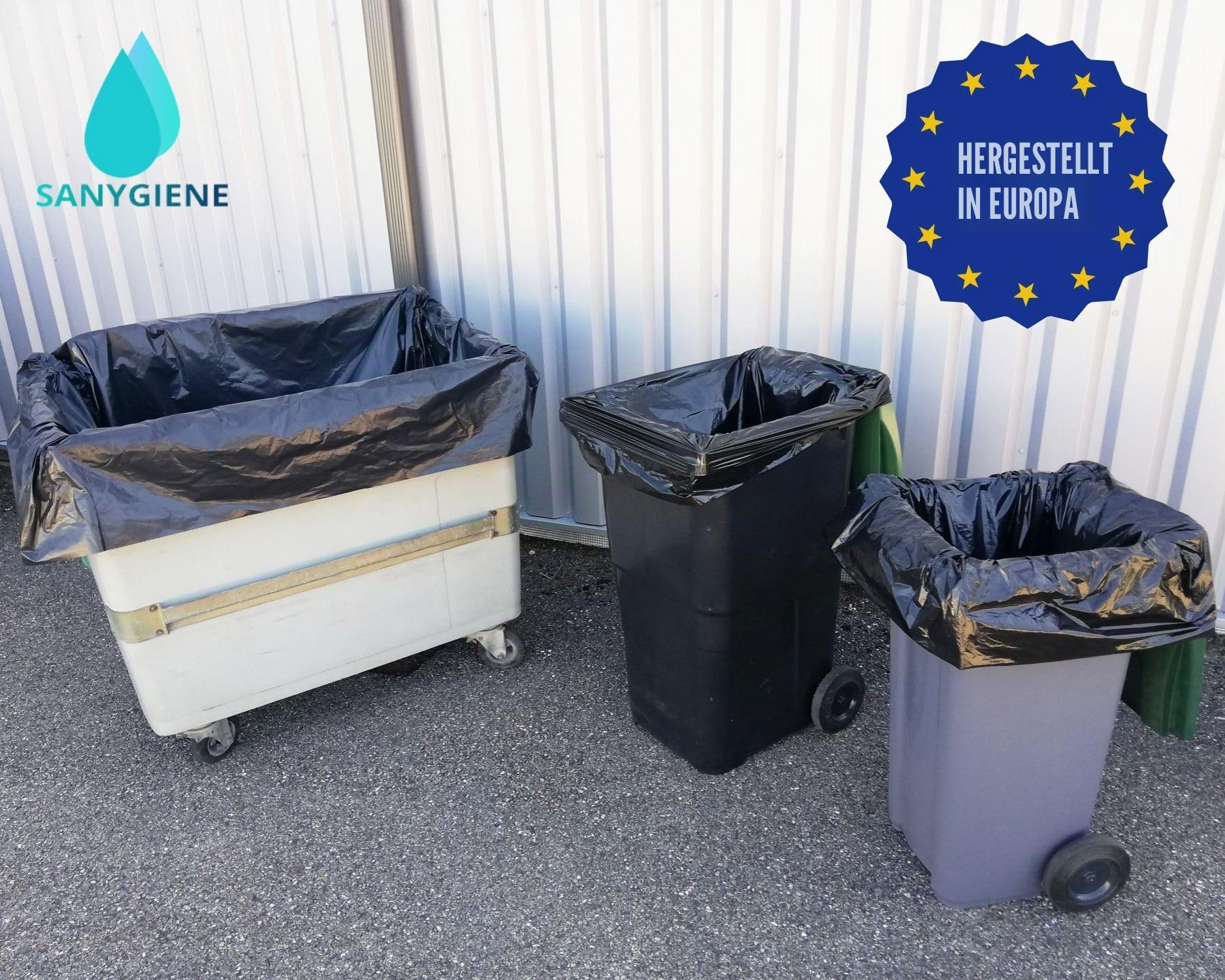 Müllbeutel, Müllsäcke, Abfallsäcke, 240 l, transparent | für 200-l-Mülleimer oder Behälter mit 2 Rädern | hohe Widerstandsfähigkeit | Auslaufschutz – schmutzabweisend – Anti-Waschen