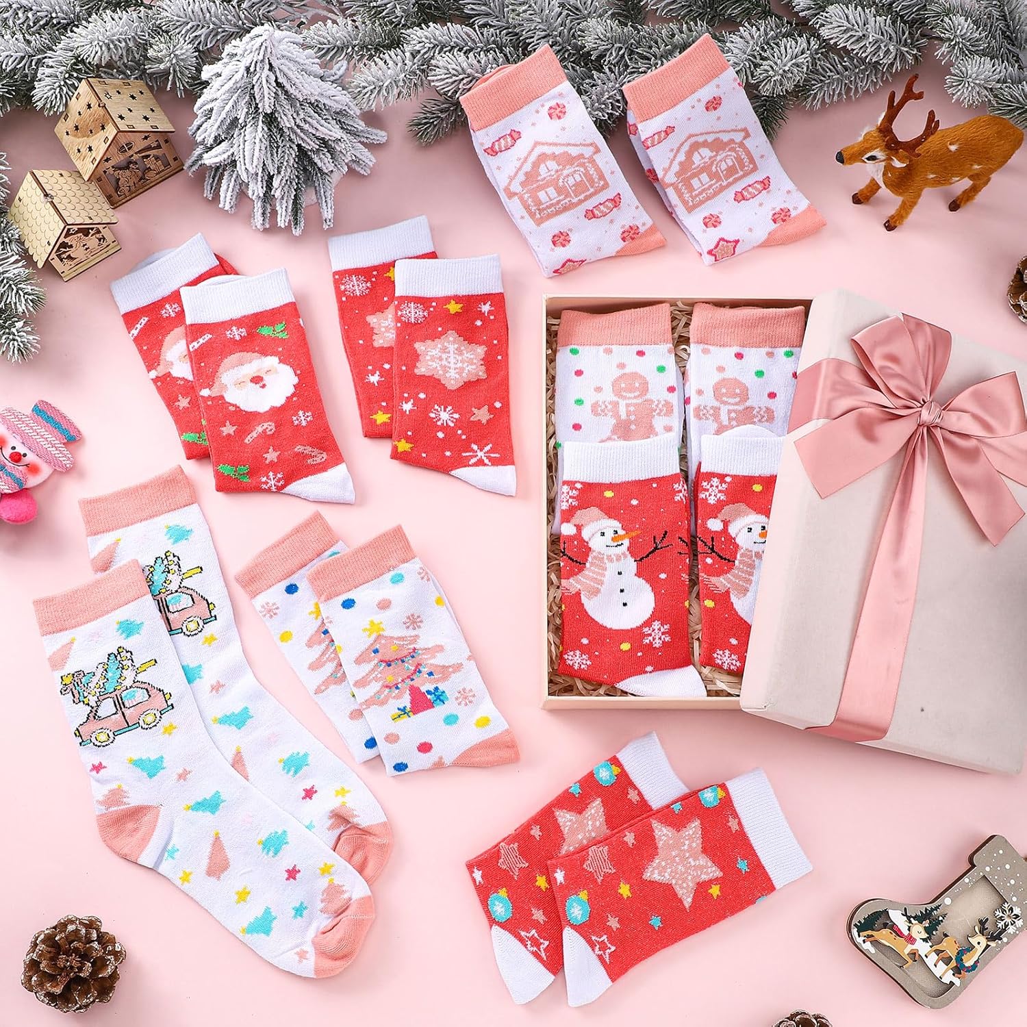 Jadive 16 Pairs Pink Nutcracker Socks Ballet Dance Nutcracker Sock Women Novelty Socks Winter Fuzzy Sock for Dance Lover Gift - Image 3