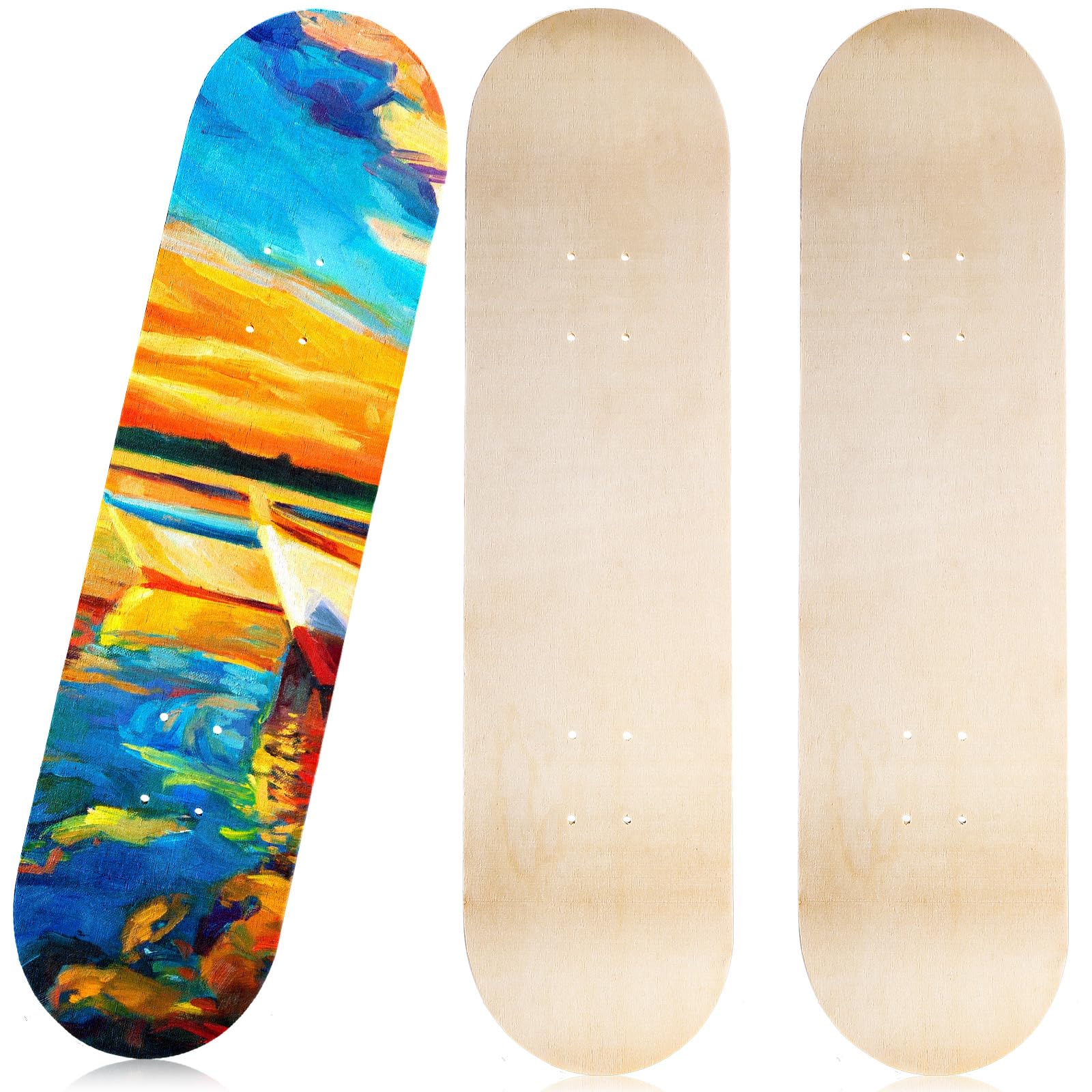 Honoson 3 Pcs Blank Skateboard Decks Bulk 32 x 8 Inch 7 Ply Maple Wooden Plain Skate Decks