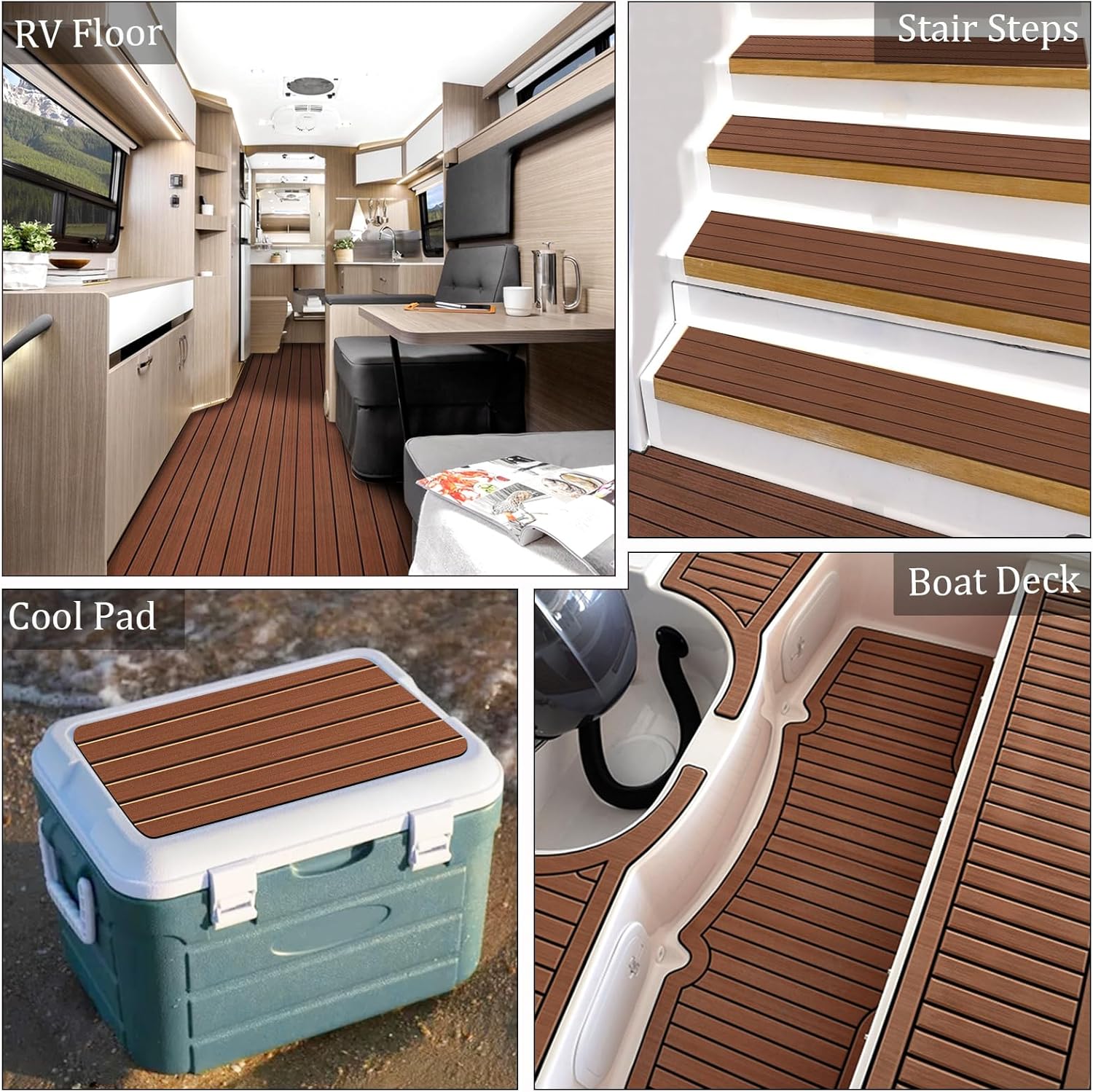 HXBYX EVA Foam Boat Flooring with 3M Self-Adhesive Backing DIY Boats Decking Marine Sheet Faux Teak Material,Non-Slip Cooler Pads for Kayak Yacht SwimPool RV 95"x44"/31"/16"/6.7"/2.4",47.5"x16"