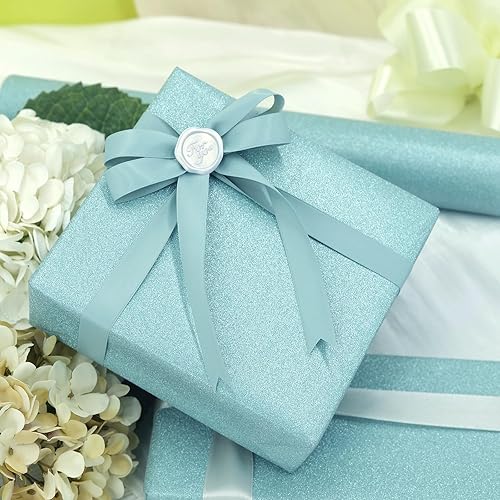 Miniatura 7 de Blavermant Mini rollo de papel de regalo con purpurina, 17 pulgadas x 33 pies, papel de regalo cian perfecto para bodas, cumpleaños, Navidad, baby