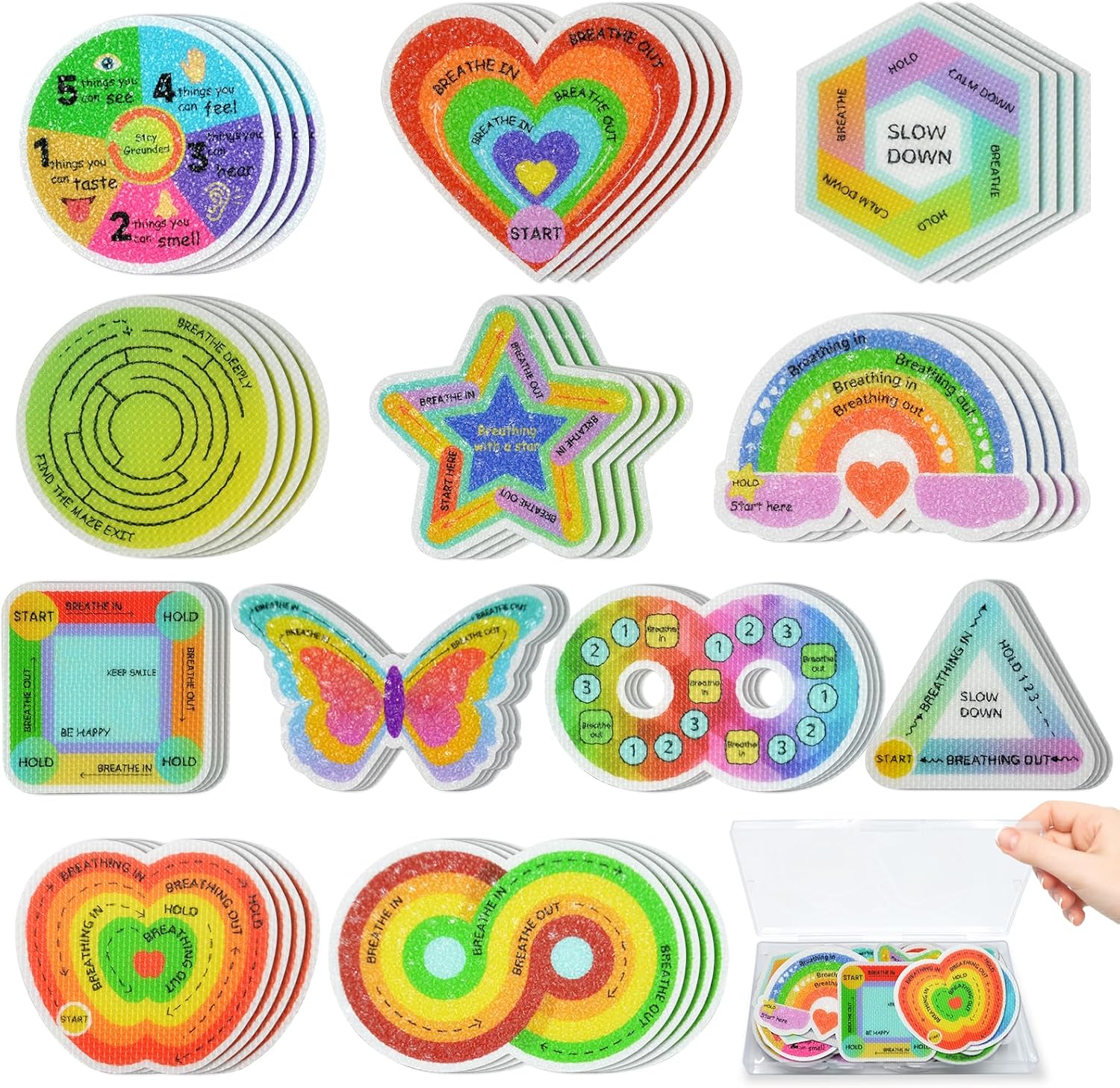 72 Pcs Sensory Strips Set – Anxiety Sticker Kit with Different Textures, 2 Textured Surface Tactile Stickers for Teens & Adults – Stress Relief Classroom Must Haves, Anxiety Relief Items