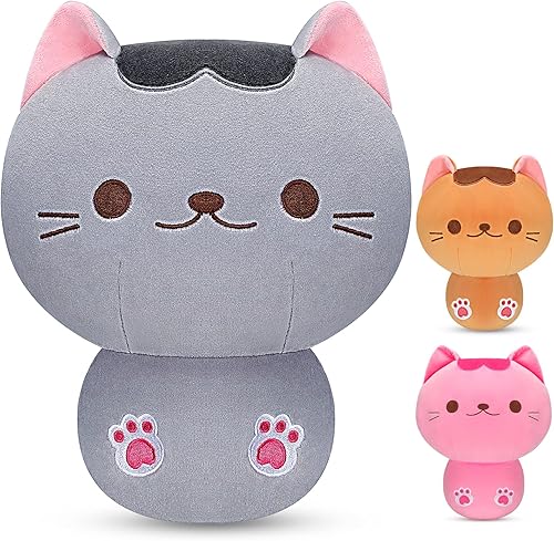 Officygnet Juguete de peluche de gato, peluche de hongo gris de 8 pulgadas, bonita almohada de peluche suave, juguetes de peluche de gato Kawaii