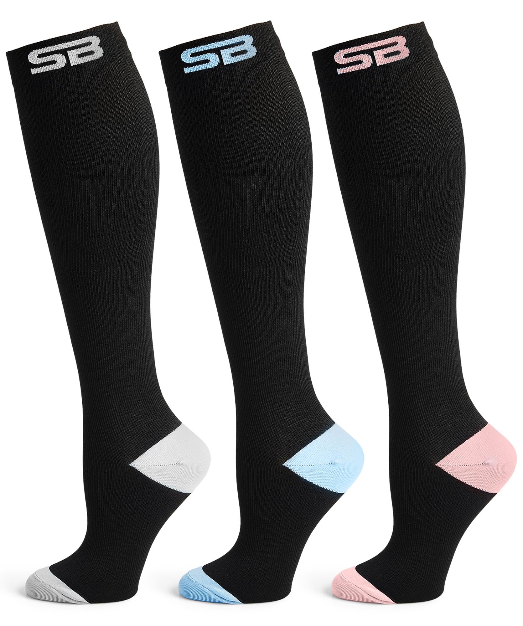 SB SOX 3-Pair Compression Socks for Women & Men (15-20mmHg) β Womens Compression Socks All Day Wear!