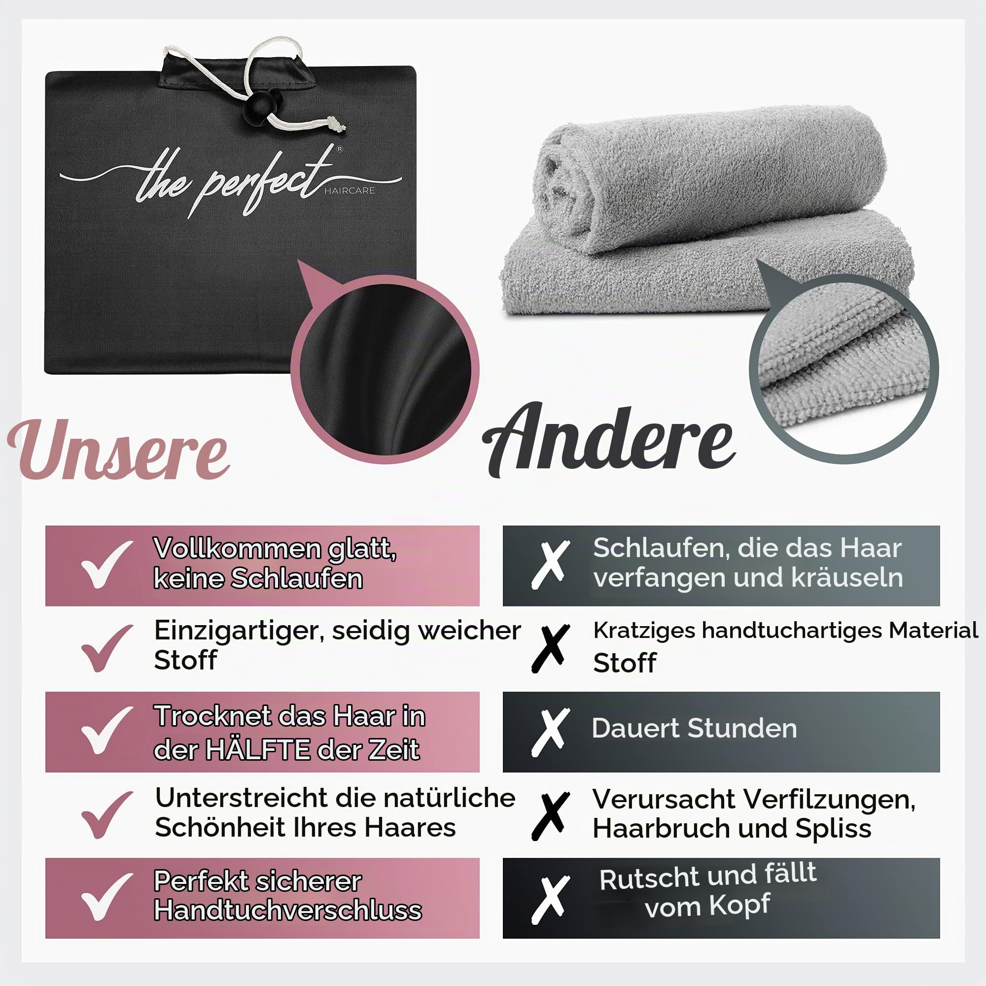 THE PERFECT HAIRCARE Microfiber Hair Towel Wrap Ultra-Fine Anti-Frizz Turban That Never Falls Off - Curly Girl Method Approved & Big (40' x 27.5")