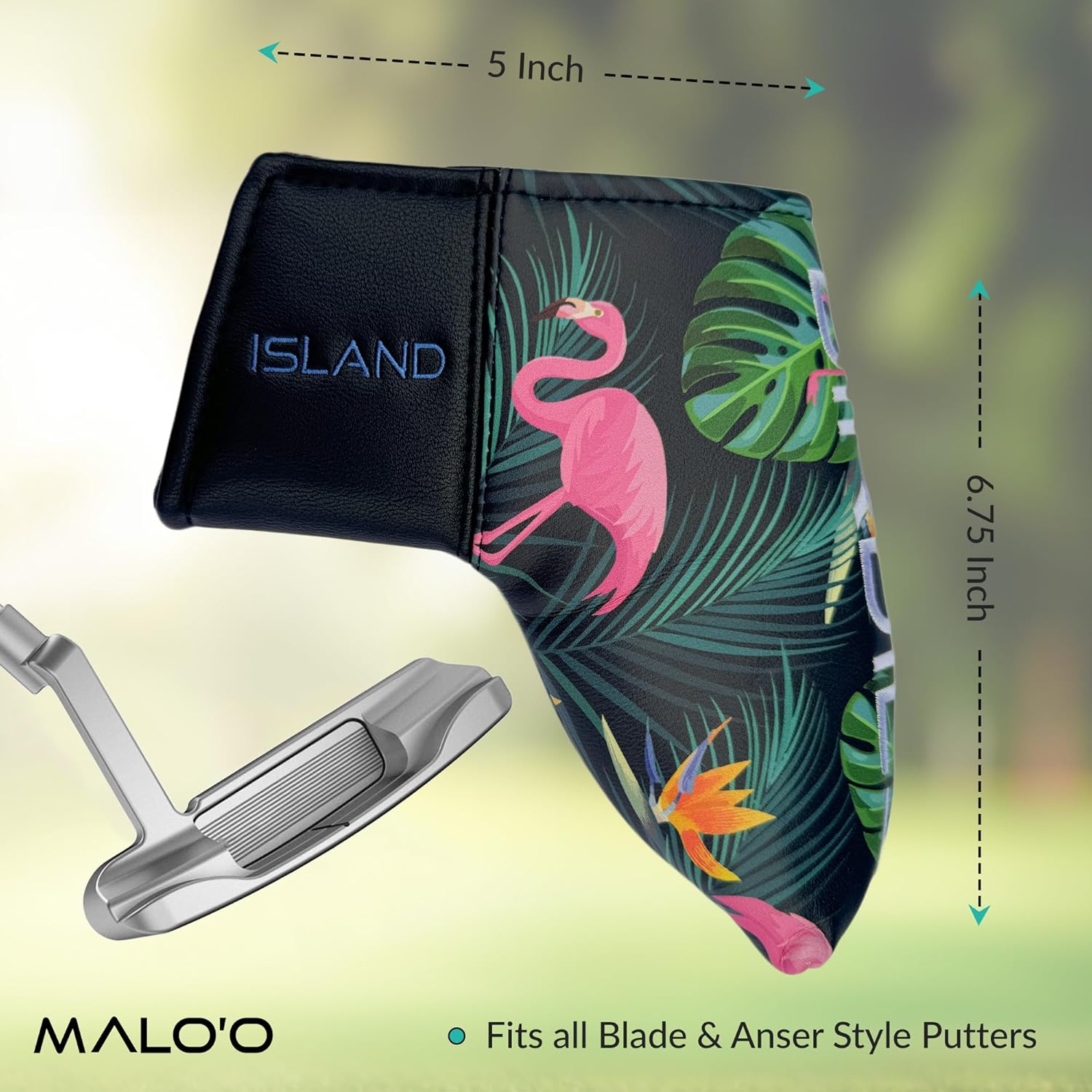 Malo’o Golf Blade Putter Cover with Magnetic Closure, PU Leather Headcover with Soft Lining, Aloha Spirit Hawaiian Design, Fits Most Blade Putters