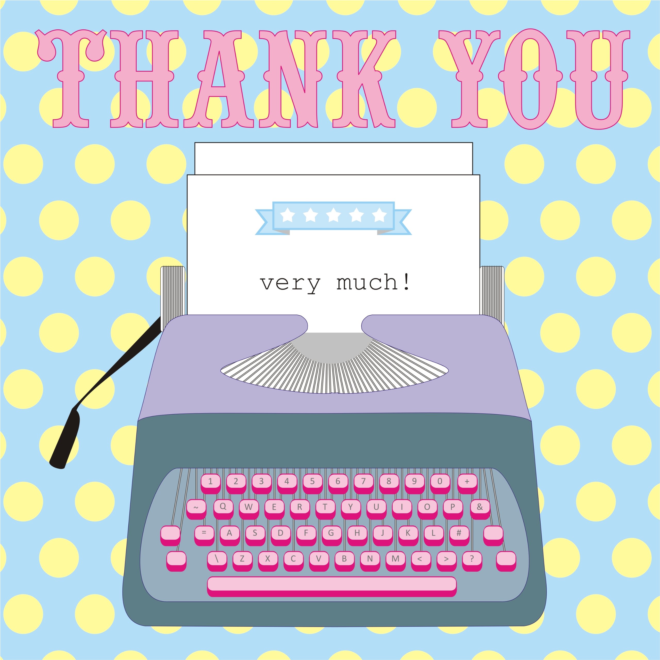 Claire Giles Greeting Cards, Thank You Card, Typewriter Design Thank You Very Much Greeting Card