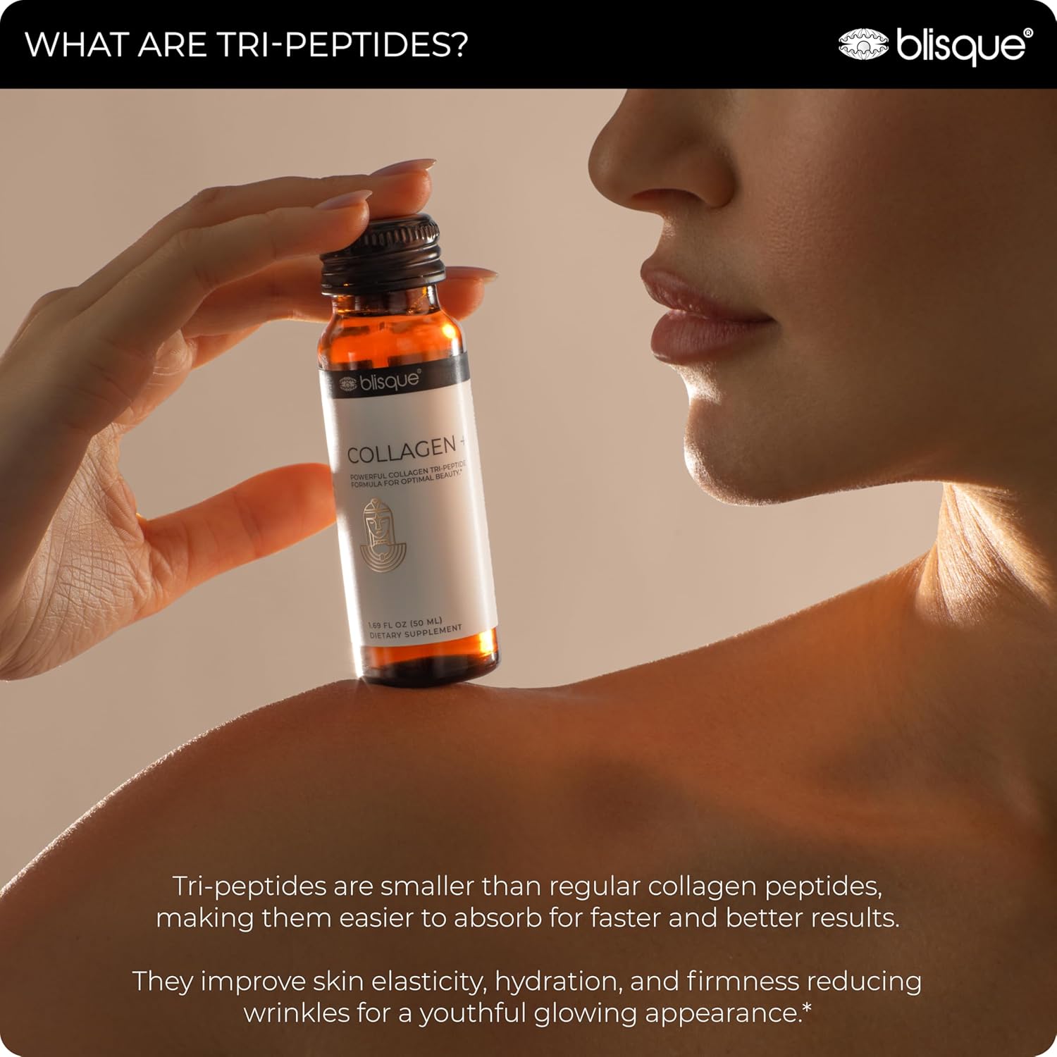 Blisque - Liquid Collagen Tri-Peptide Complex | with Biotin and Hyaluronic Acid | for Hair, Skin, and Nails | 30 Bottles | 30-Day Supply