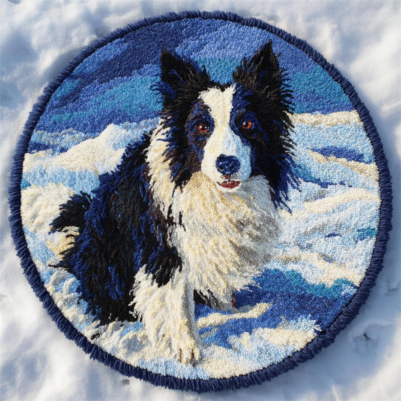 Kitquiver Dog Animal Latch Hook Kits Border Collie in The Snow DIY Crochet Kits Needlework Crafts for Home Decor，Latch Hook Kits for Beginners Adults 50x50cm