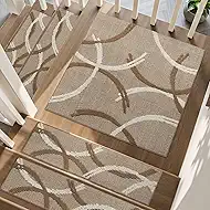 PADOOR Stair Treads Landing Rugs Non Slip,3D Peel and Stick Stair Treads for Wooden Steps,Square Washable Stair Runner Indoor for Kids,Elders and Pets,31"x31", Brown