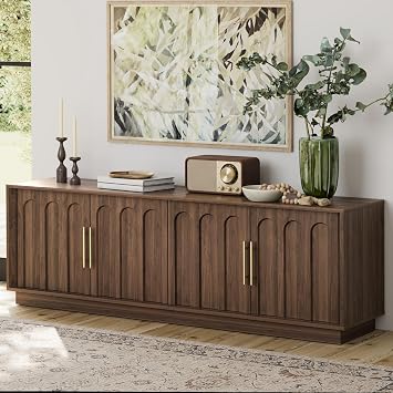 FORTUNETEC 67" Mid Century Modern TV Stand for 75 Inch TV, Walnut