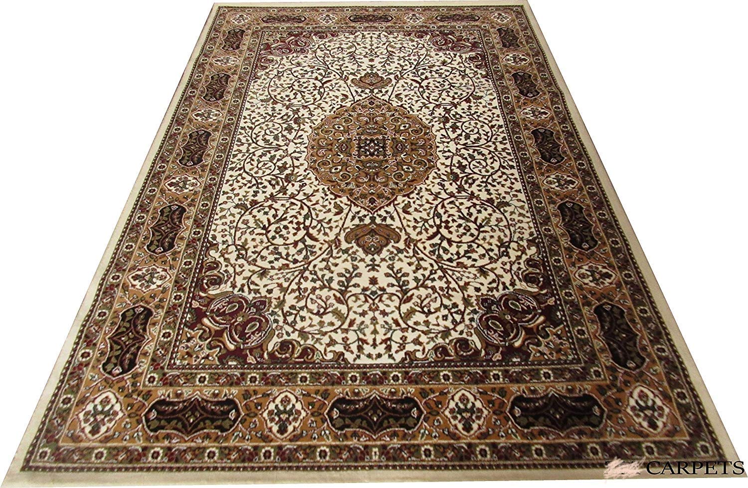 Faiz Carpets Kashmiri Design Persian Carved Runner Carpet for Your Hall & Living Room with 1 inch Thickness 2 X 6 Feet (60x180 cm) Ivory