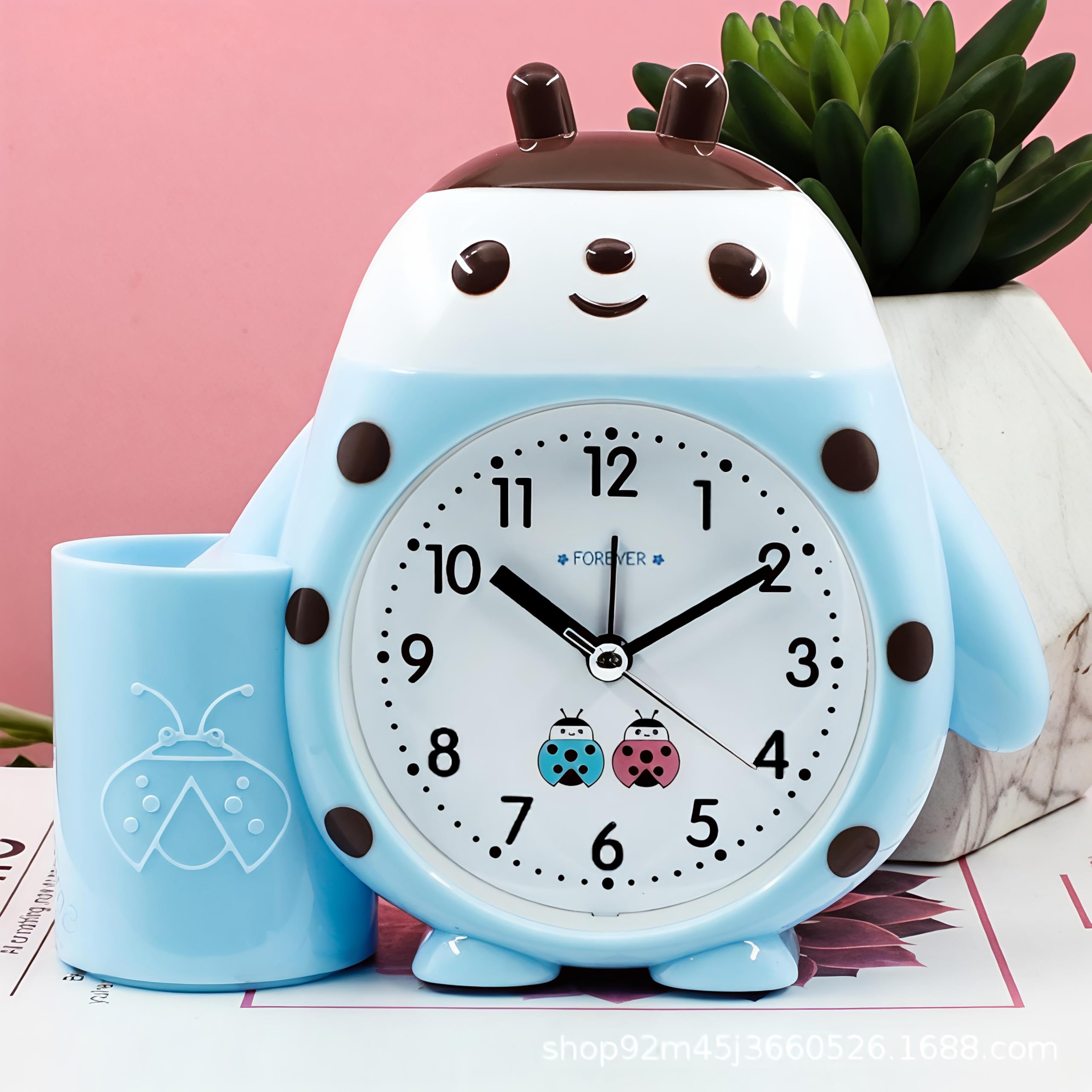 FunBlast Cute Cartoon Alarm Clock for Kids – Analog Table Clock with Pen Holder, Non-Ticking Desk Clock for Bedroom, Study Table & Gift for Boys & Girls (Blue)-image-26