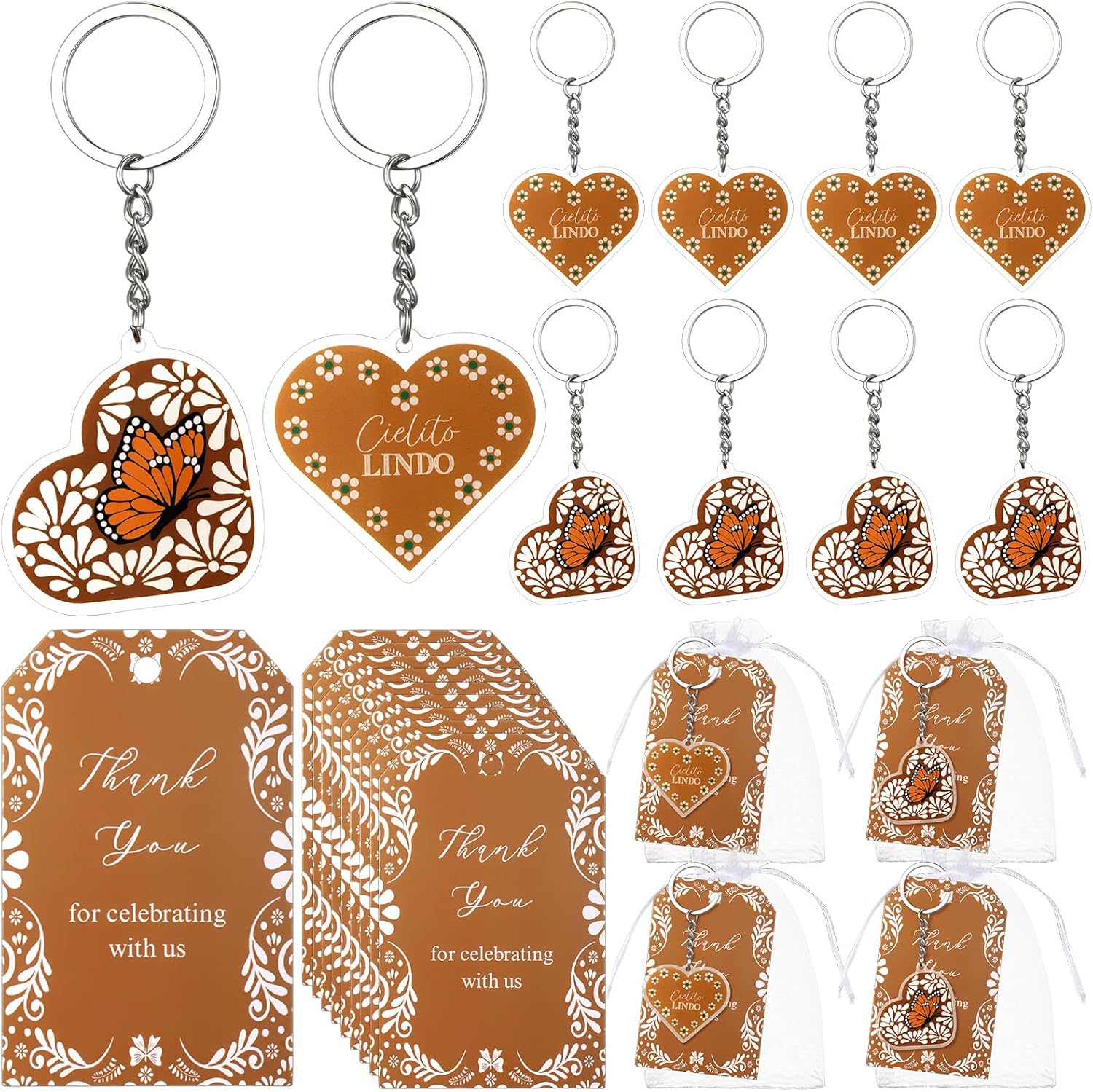 30 Sets Cielito Lindo Baby Shower Favors Including 30 Keychains 30 Thank You Gift Cards 30 Organza Bags Gender Reveal Birthday Party Supplies Girl Cielito Lindo Party Decorations for Mexican