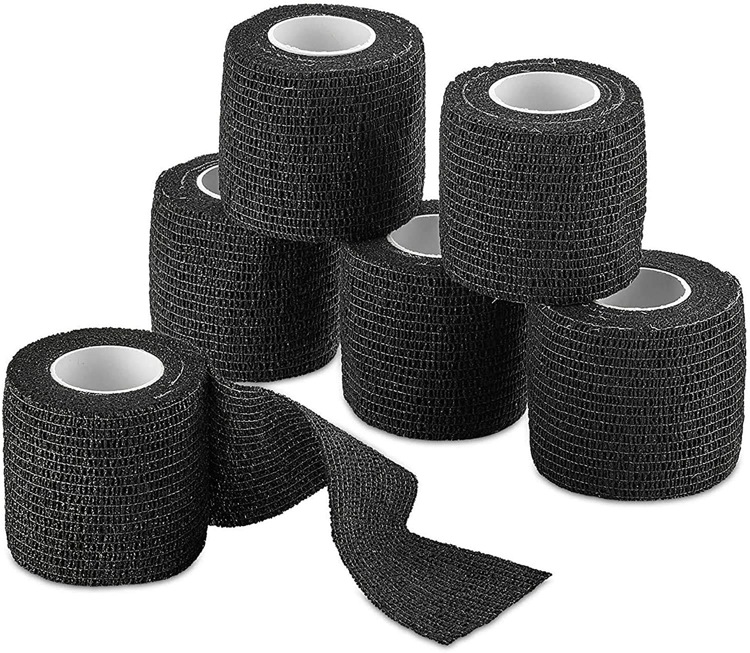 Vet Wrap - (Pack of 6-2 inch x 5 Yard Rolls) Self Adherent Wrap Cohesive Compression Bandage and Medical Gauze Bandage Roll Tape for Dogs, Cats, Horses, Black