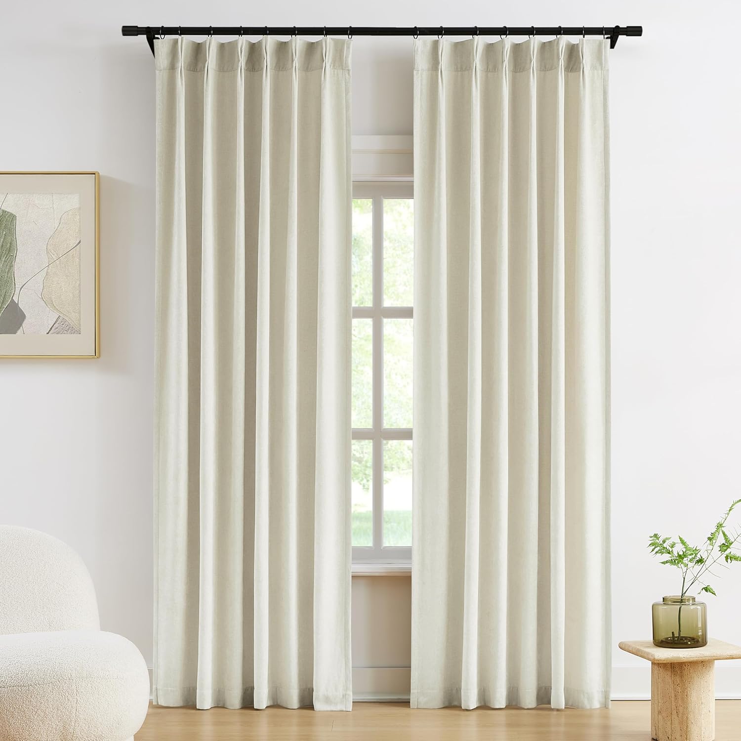 Vision Home Mocha Brown Pinch Pleated Curtains Velvet Chenille Light Filtering Window Curtain Panels 108 inches for Living Room Bedroom Semi Sheer Mink Pinch Pleat Drapes with Hooks 36" Wx108Lx2