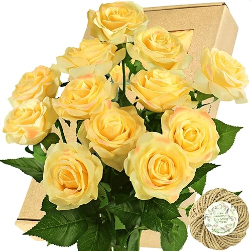 Miniatura 14 de FiveSeasonStuff 12 tallos de flores artificiales, rosas de seda de tacto real para decoración de bodas, ramos de novia, centros de mesa, fiestas y 9