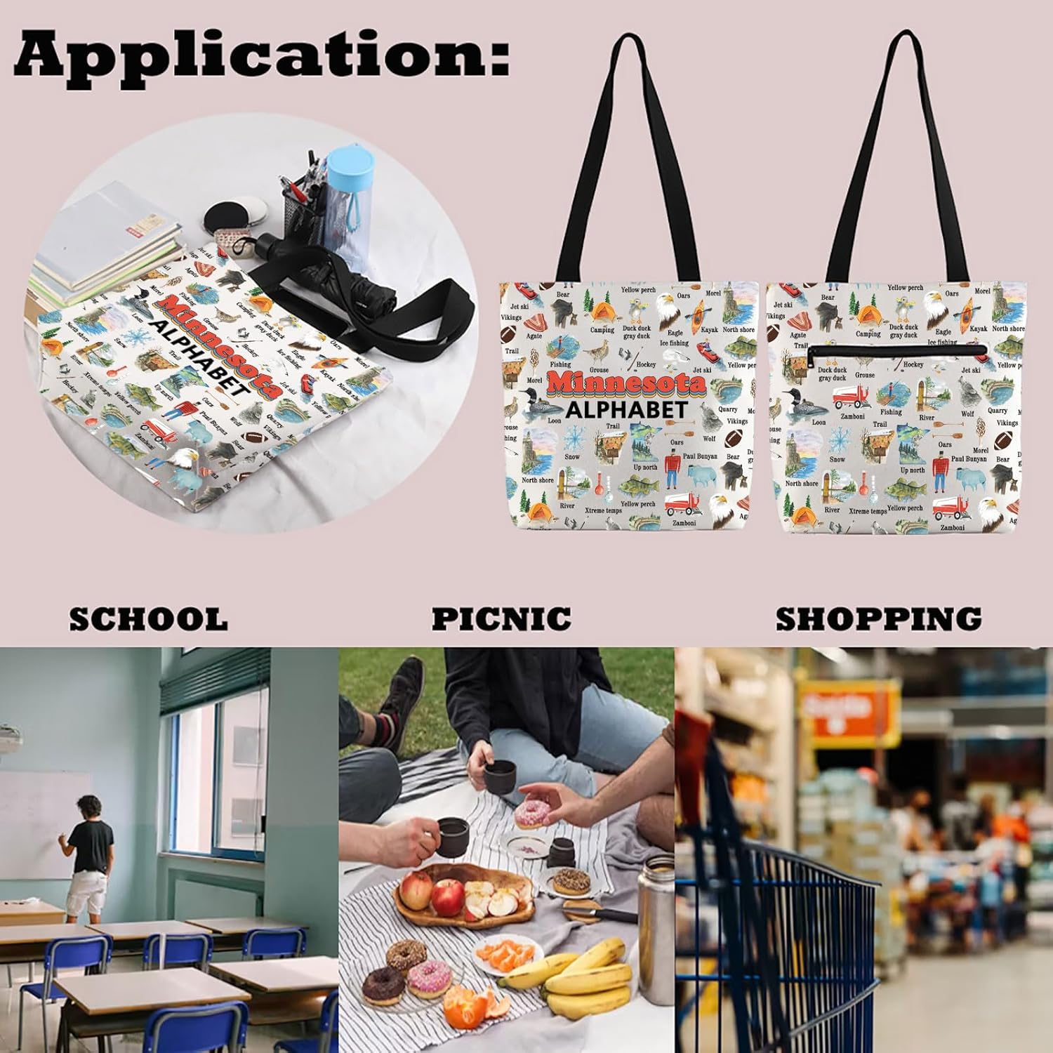 MNIGIU Minnesota Alphabet Tote Bag Minnesota Souvenir Gift M-innesota Travel Gift M-innesota Lover Gi-ft - Image 7