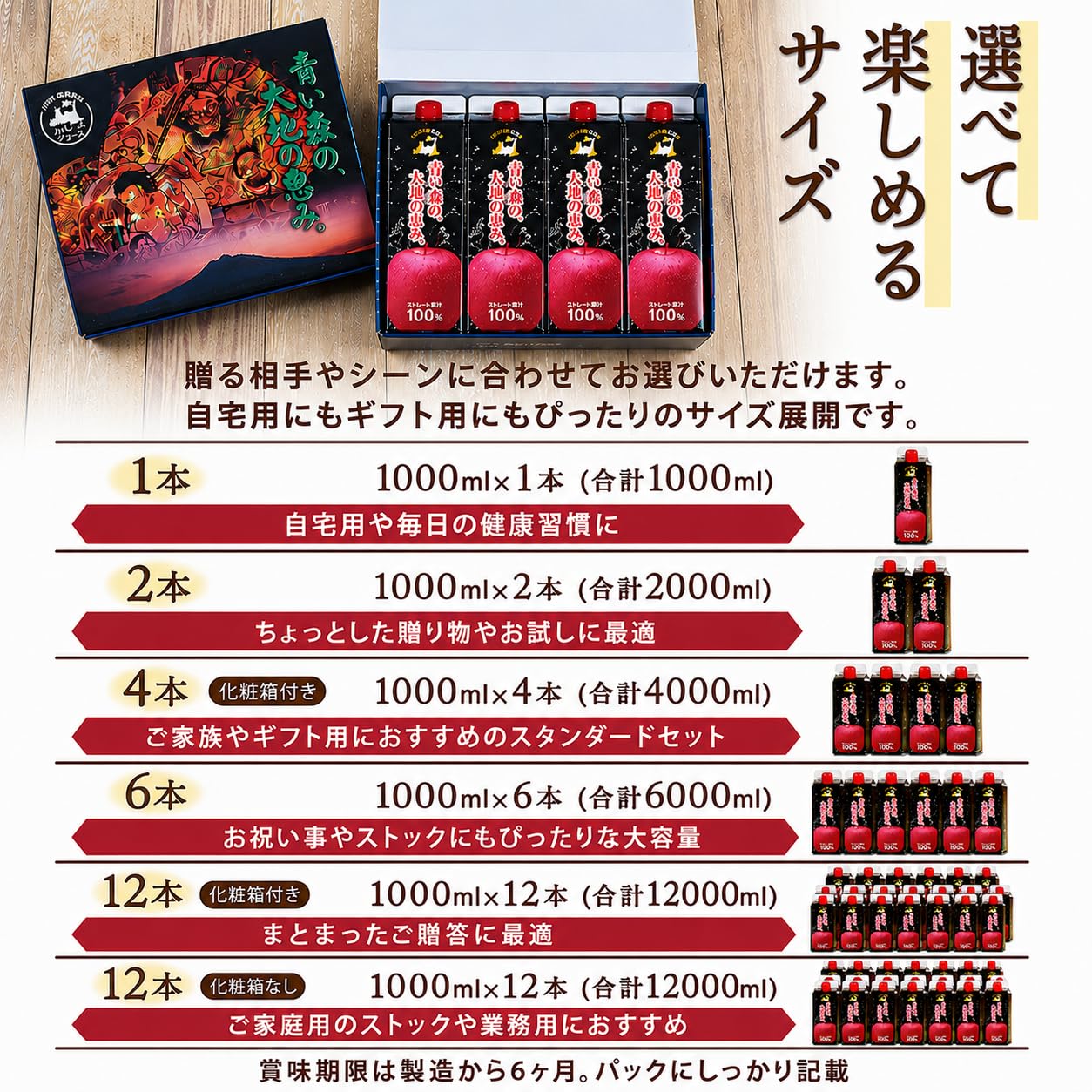 Amazon.co.jp: りんごジュース 1L 12本 (4本×3セット化粧箱入り) 100