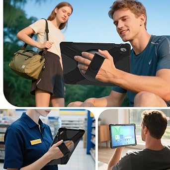 Case for Samsung Galaxy Tab S10 FE Plus 13.1 Inch 2025 (SM-X620/X626), Upgraded Military Shockproof Cover with Hand Strap+Shoulder Strap+Rotating Kickstand (Black)