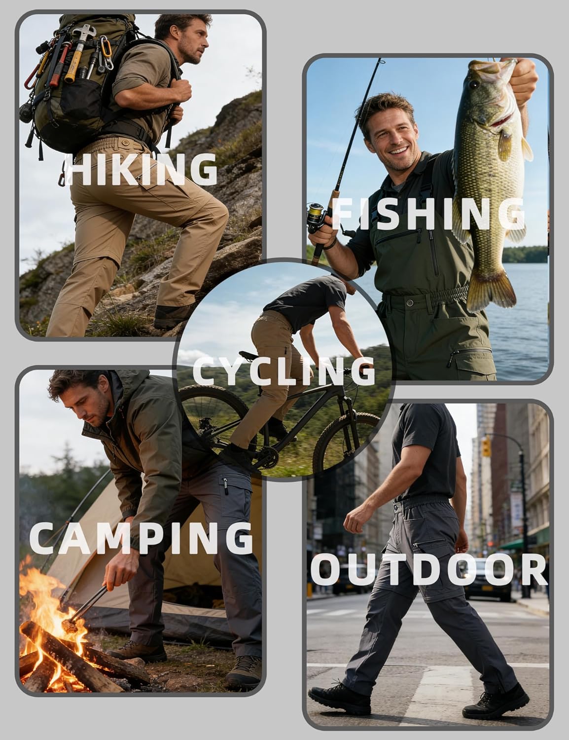Hiking Lightweight Quick Dry Pants for Men Waterproof Zip Off Convertible Fishing with Multi Pockets