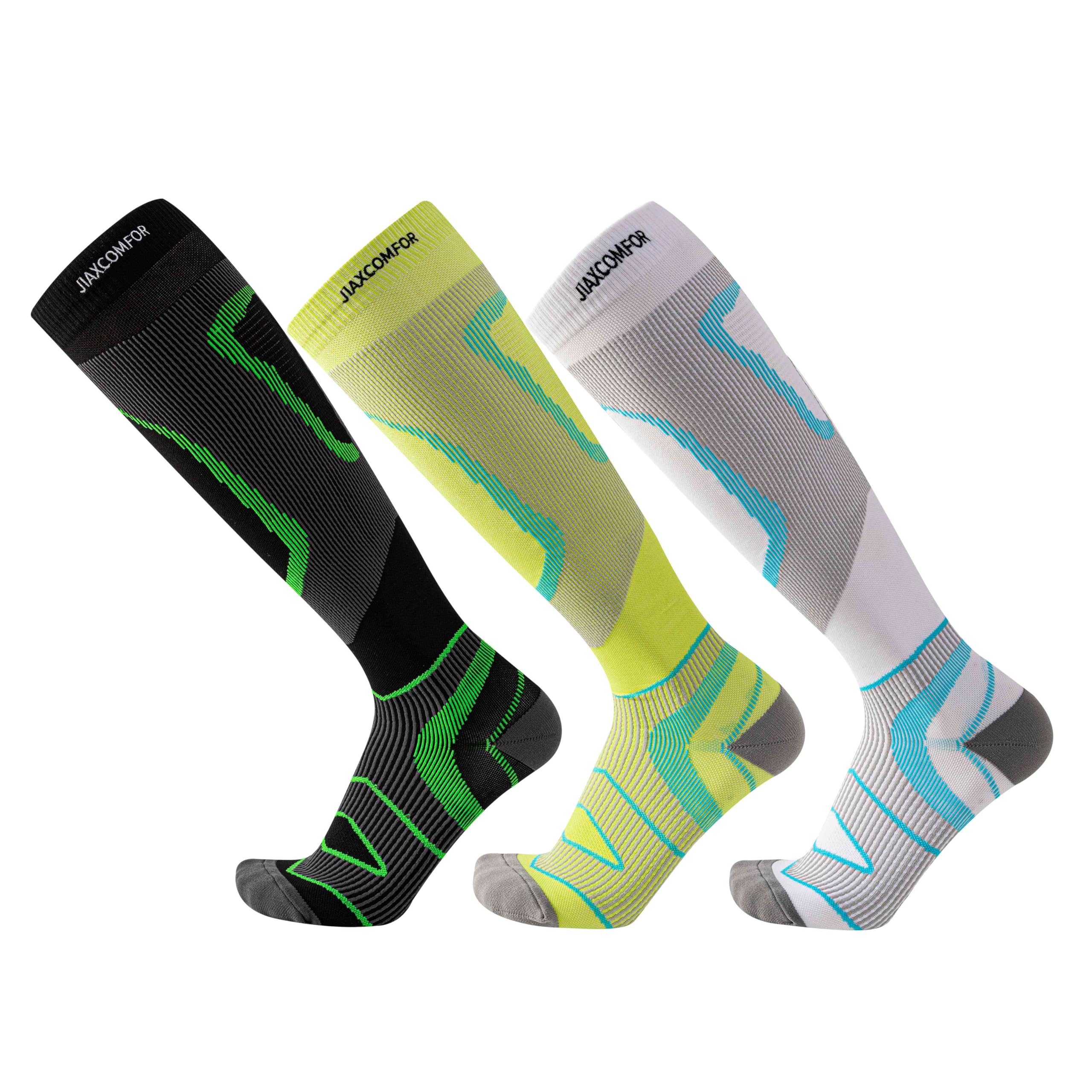 JIAXCOMFOR Compression Socks 20-30 mmHg ?3Pairs? Men and Women, Best for Running, Travel, Recovery L/XL, colour mixture 1