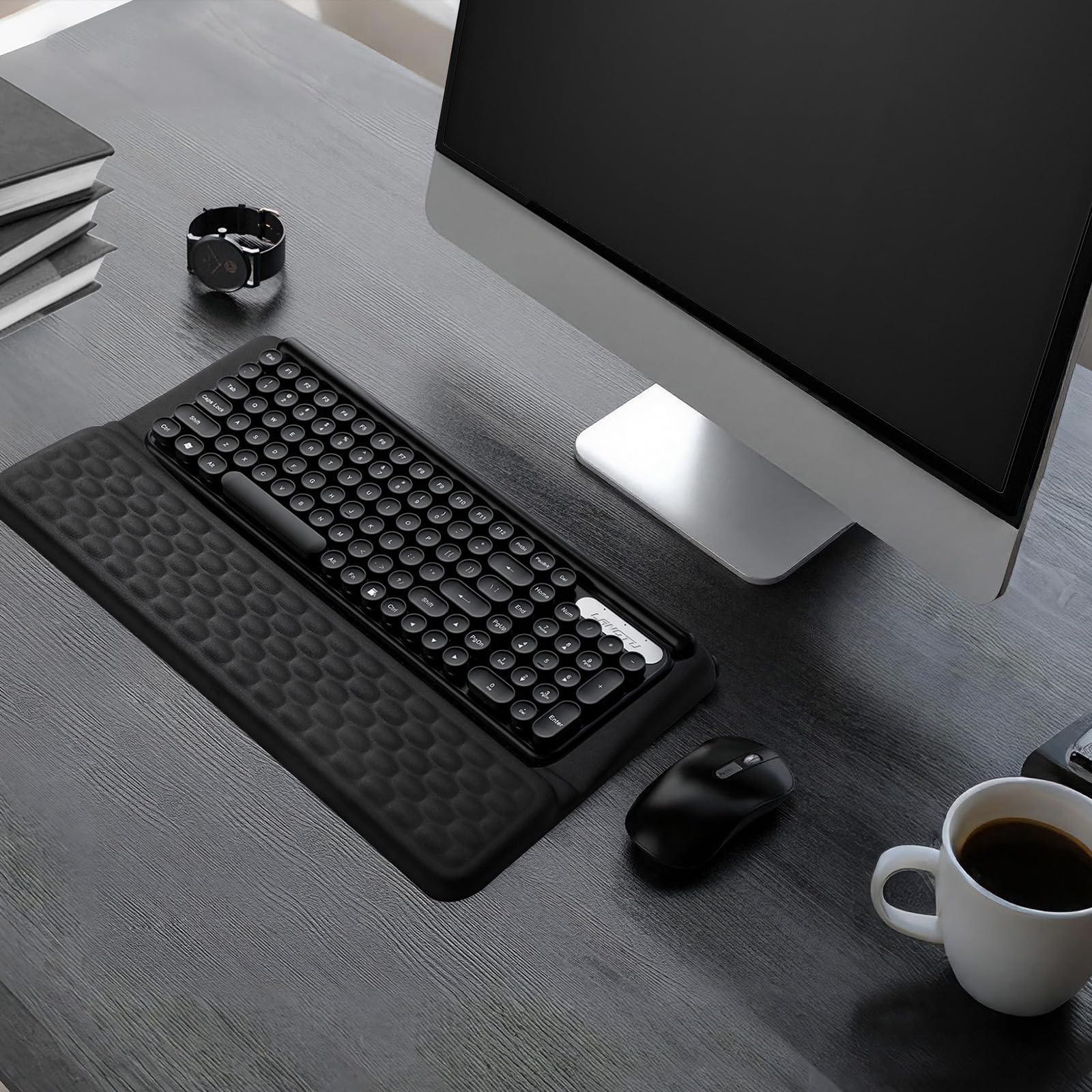 Fentar 2-en-1 Repose Poignet Clavier Ergonomique, Reposes-Poignets avec Fonction Socle, 43 cm Confortable Support Clavier, Mémoire de Mousse Douce, Accessoires Bureau Travail Maison et Jeu (Noir)