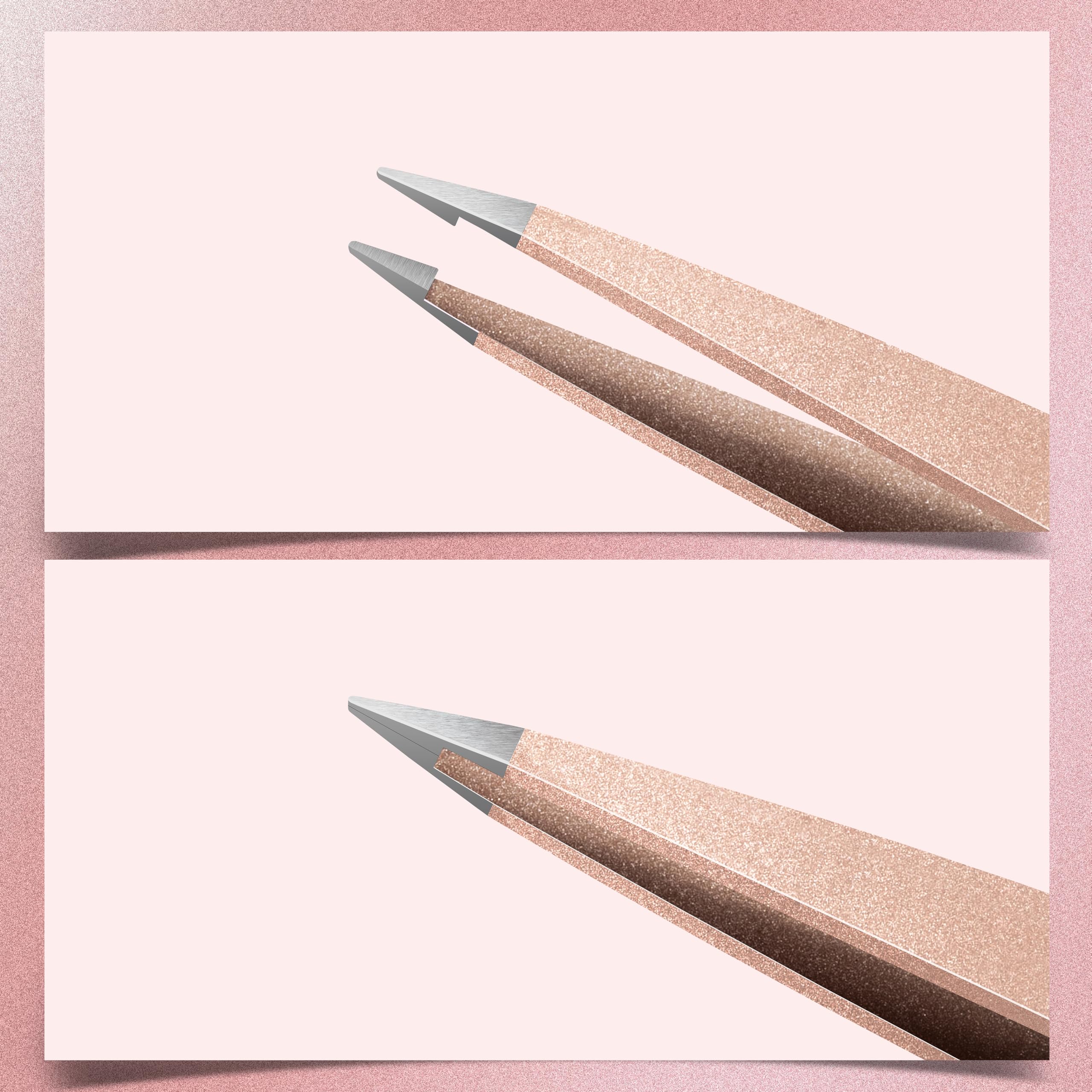 MARKHOR® Rose Gold - Set Profesional de Pinzas de Precisión y Pinzas Depilar para Cejas Vello Facial Astillas y Pelos Encarnados - Acero Inoxidable con Estuche (Pack de 4)