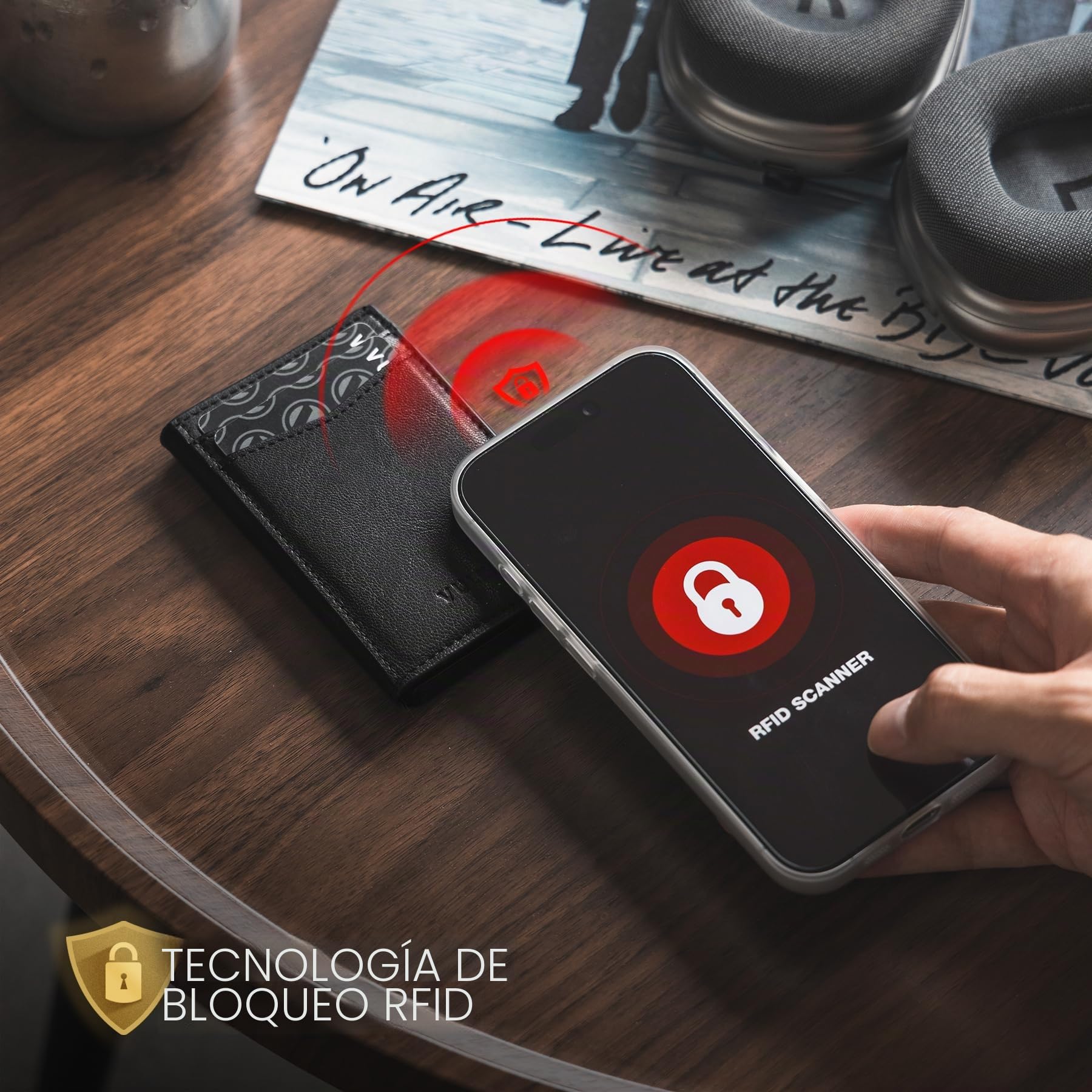 VULKIT Tarjetero de Crédito Cartera de Piel para Tarjetas Automático Estuche para Tarjetas de Visita Emergente para Tarjetas y Notas RFID Bloqueo Tarjetero Minimalista
