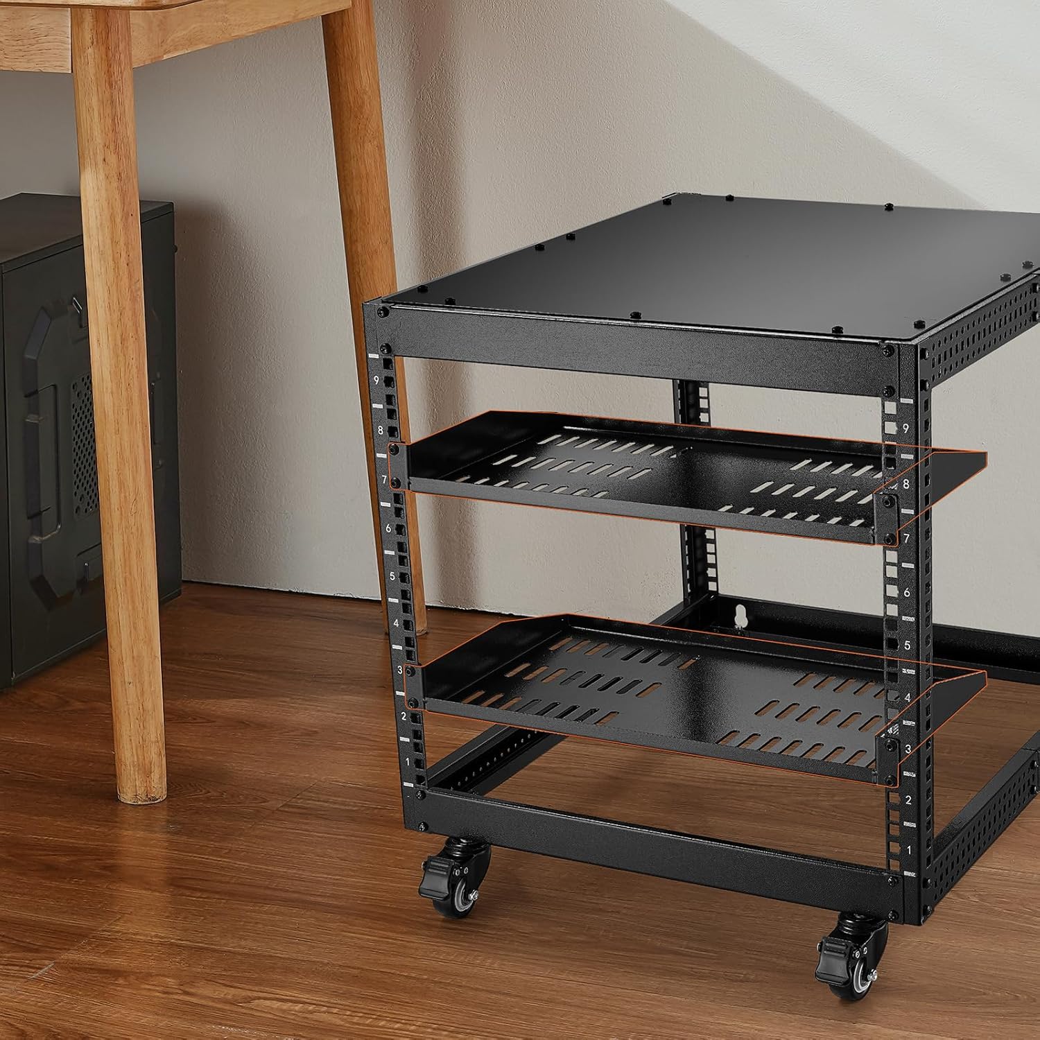 VEVOR 2PCS 1U Server Rack Shelf, Universal Vented Rack Mount Cantilever Tray for 19 inch Network Equipment Rack & Cabinet, 10" Deep Rack Mount Shelf, Weight Capacity 50 lbs Wall Mount Rack Shelf - Image 9