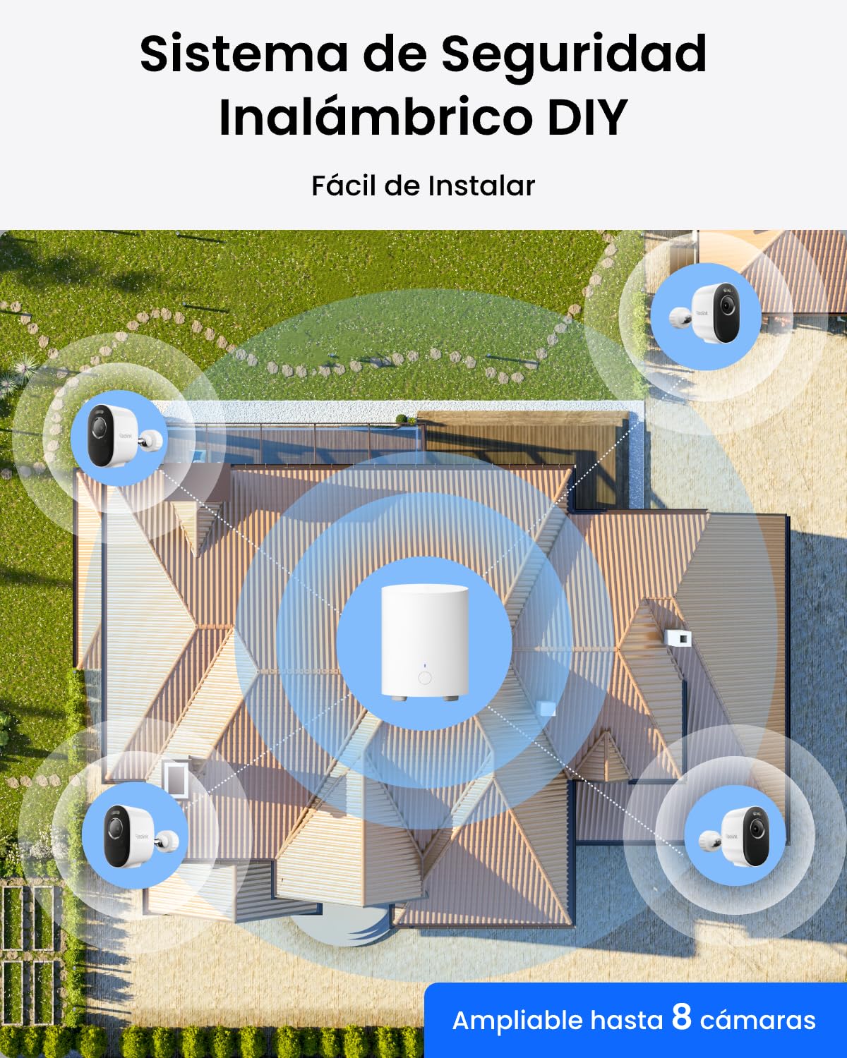 Reolink 5MP Sistema de Cámaras de Seguridad, Inalámbricas para Exteriores | Almacenamiento Cifrado, Detección IA, Visión Nocturna en Color, Audio Bidireccional, Hub Mini+2x Argus 3 Pro+Solar Panel Lite