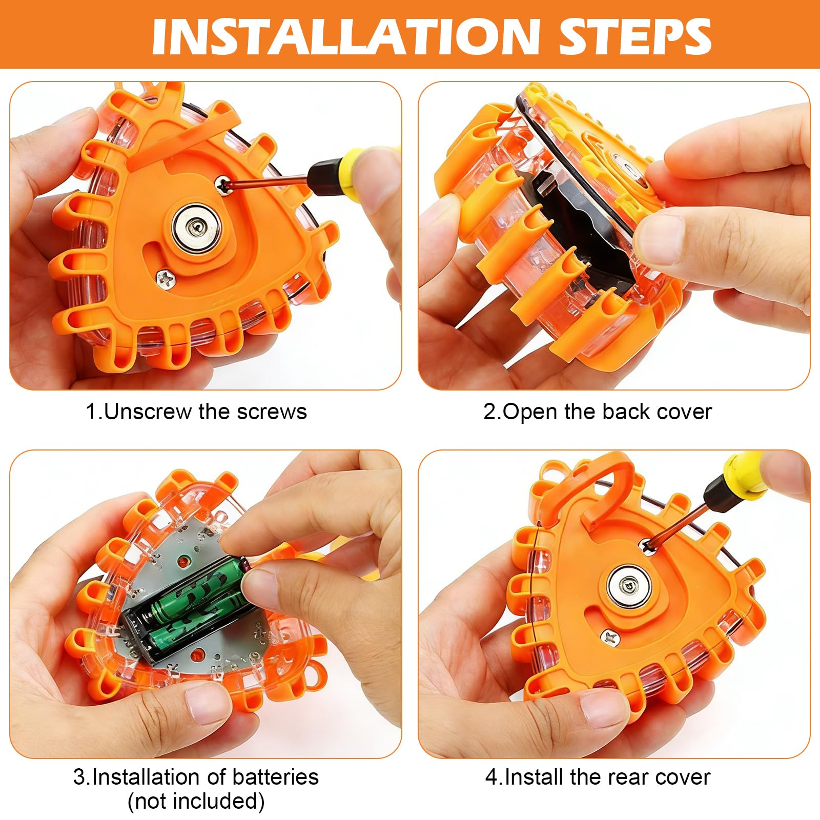 6 luces de advertencia de color naranja, con 9 modos de parpadeo, imán y gancho plegable, resistente al agua y al polvo, para emergencias de vehículos, obras de construcción, exteriores