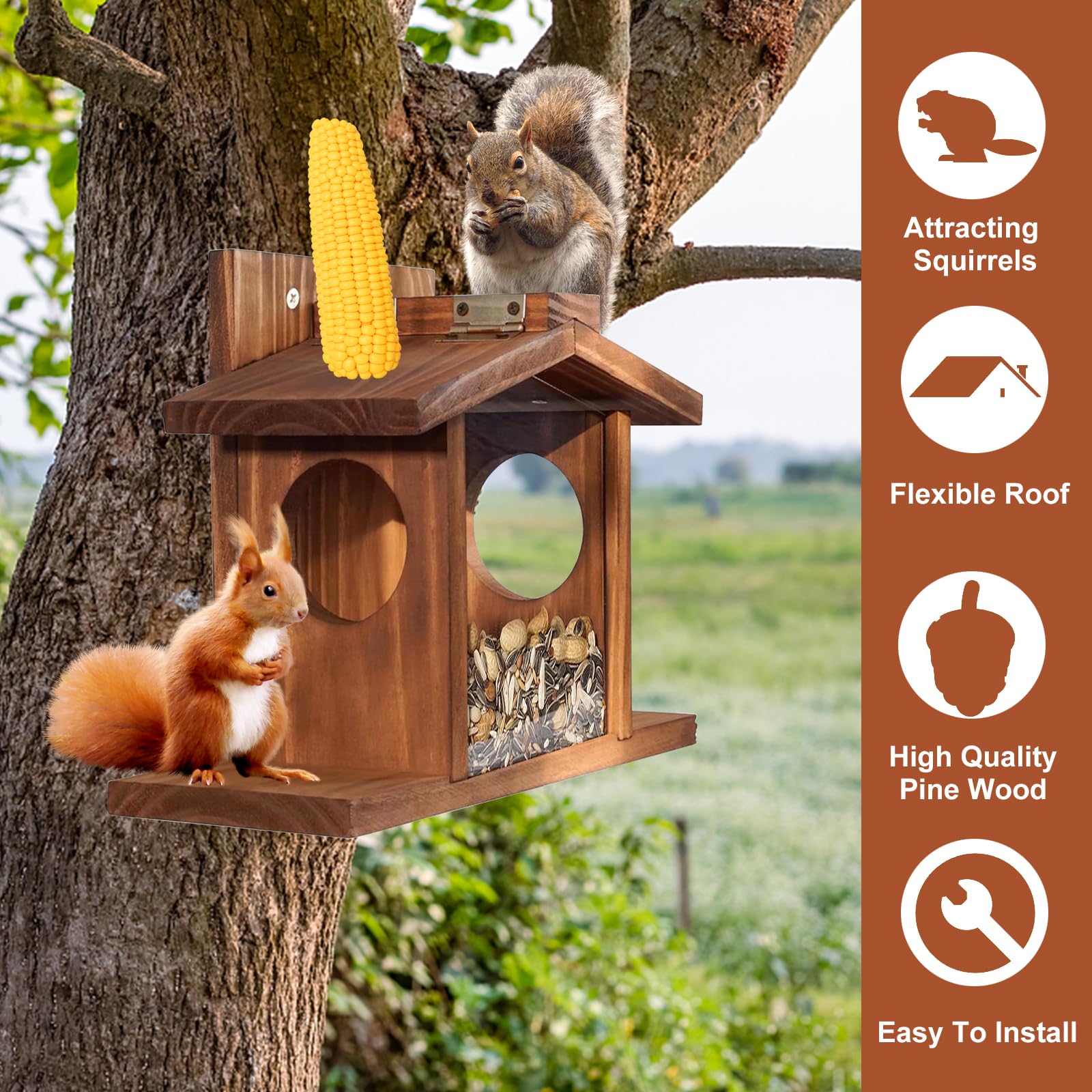 Relaxdays Casetta Mangiatoia Per Scoiattoli, In Legno, Appendere, 2 Ingressi E P - Foto 11