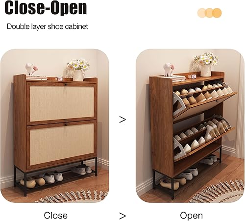 Miniatura 5 de AVZEAR Armario para zapatos, zapatero independiente con 2 cajones abatibles, moderno estante estrecho para entrada, pasillo, dormitorio (nogal)