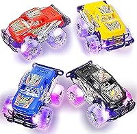 ArtCreativity Light-Up Monster Trucks 2-Pack: Friction Push & Go with Glowing LED Wheels, Batteries Included - Toddler Gift Ages 3+