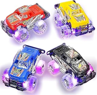 ArtCreativity Light-Up Monster Trucks 2-Pack: Friction Push & Go with Glowing LED Wheels, Batteries Included - Toddler Gift Ages 3+
