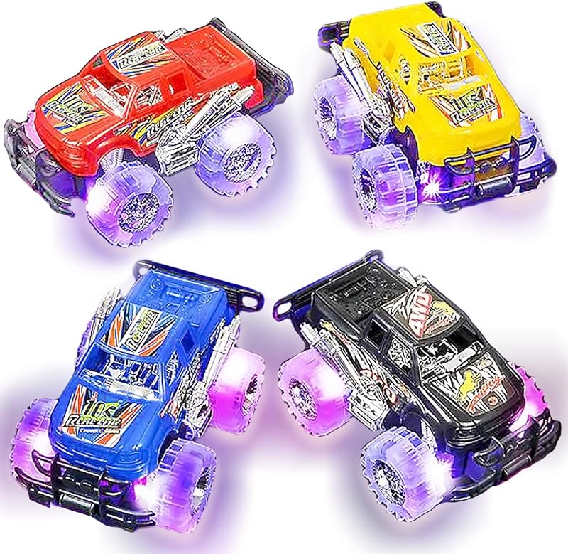 ArtCreativity Light Up Monster Truck Toys for Toddler Boys, Toy Cars Gift | Push and Go Friction Powered Cars, 2-Pack, Toddler Boys Age 2-4, Kids Ages 4-8, Birthday Gift, Batteries Included