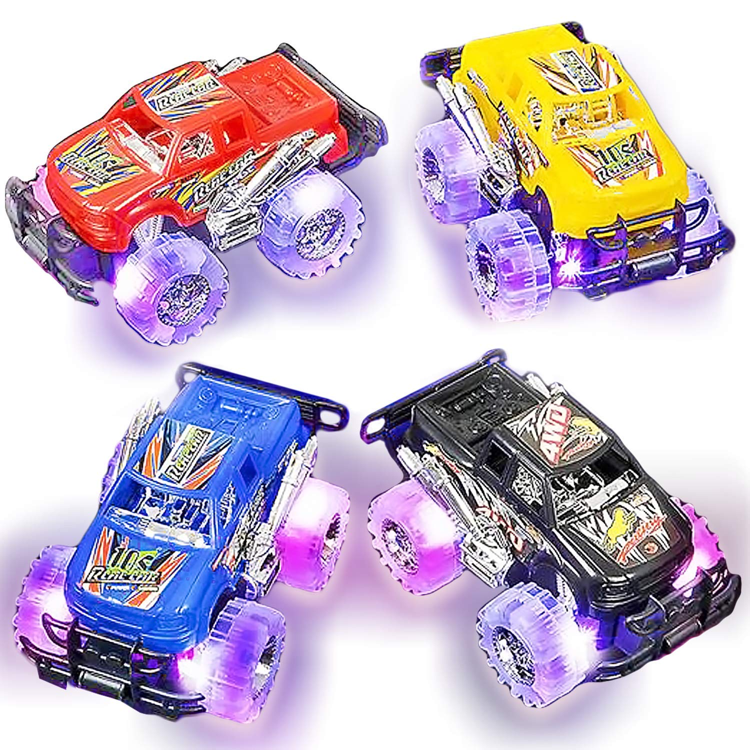 Light-Up Monster Truck Toys 2-Pack Push- -Go Cars with Glowing Wheels Birthday Gift for Toddlers Boys Girls Ages