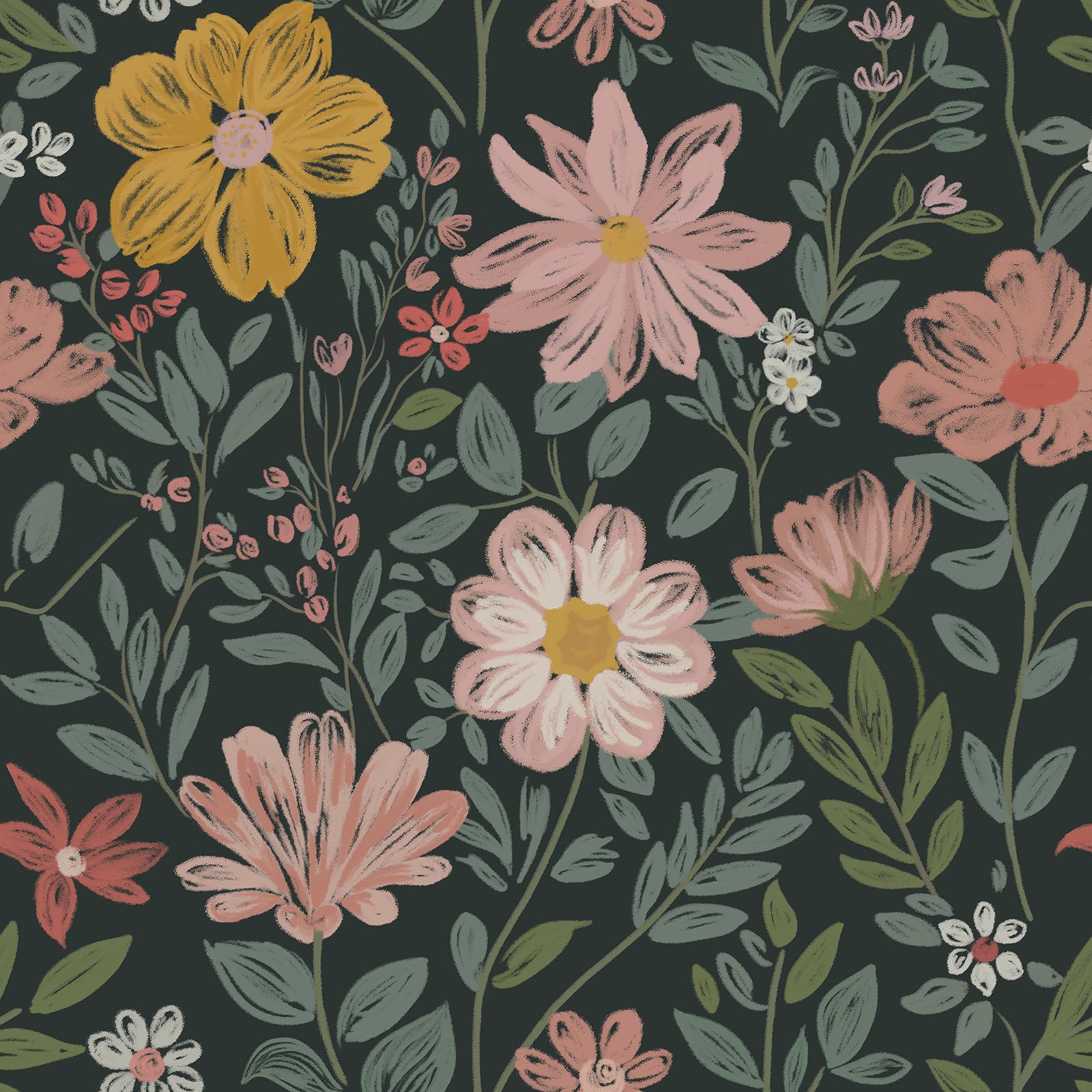 CiCiwind Peel and Stick Wallpaper Navy Floral Contact Paper Self Adhesive Vinyl Wrap 44cm×10m(17.32"×394") Waterproof Sticky Back Plastic Removable Stick on Wallpaper for Wall Cabinets Furniture Decor