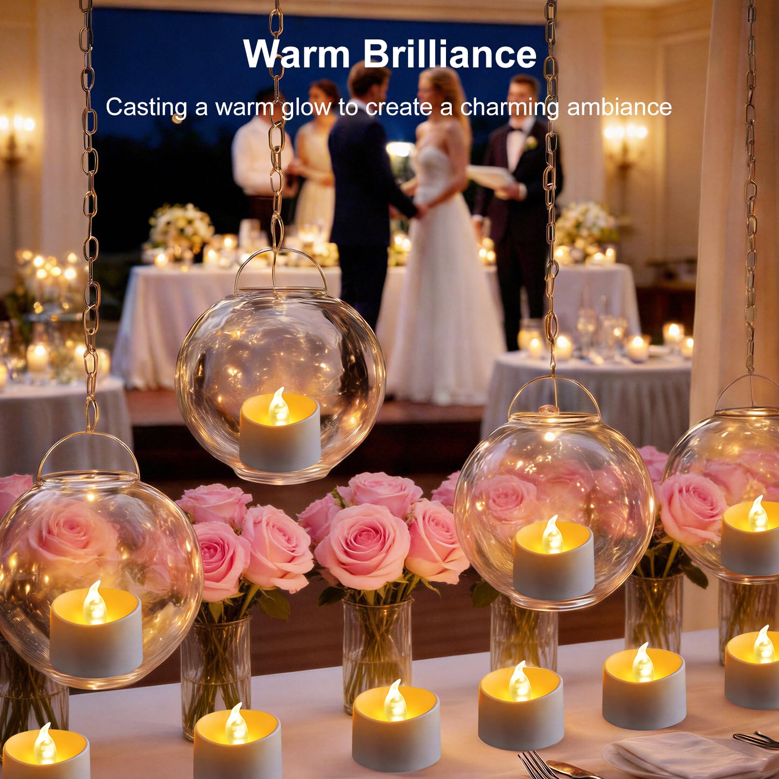 Candele a LED senza fiamma, confezione da 100 candele votive a batteria, a lunga durata, luce bianca calda, per centrotavola da matrimonio, decorazioni per Halloween e Natale