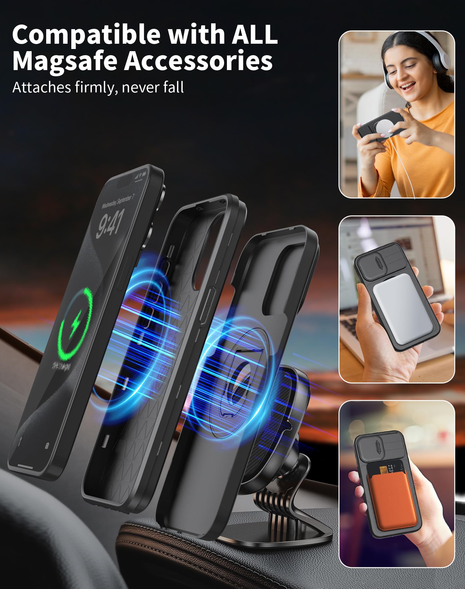 FRLMOOES for iPhone 15 Pro Case Magnetic Compatible with MagSafe Wireless Charging,with 2 Screen Protectors,Built-in 360°Kickstand Ring+Camera Cover Anti-Scratch Shockproof Heavy Duty Protection Black - Image 2