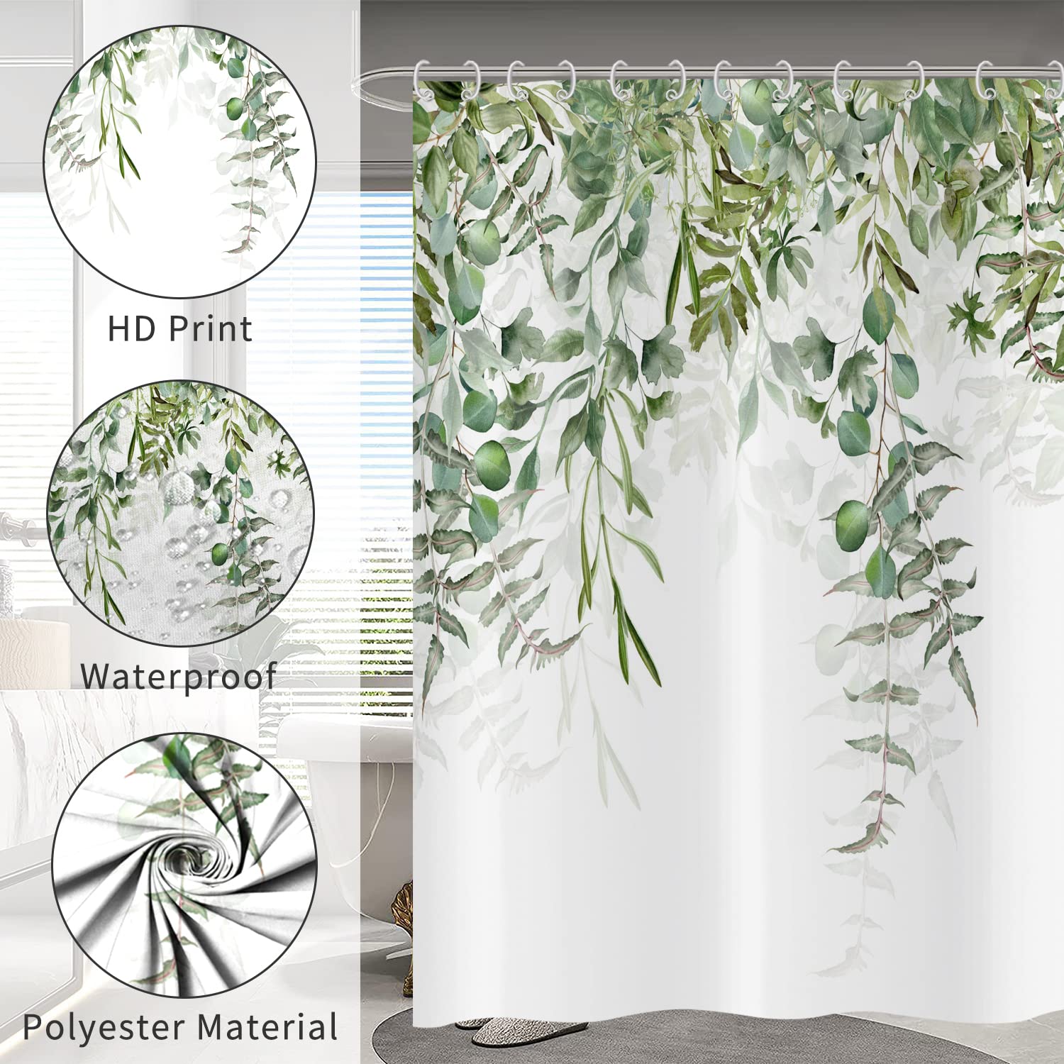 Hnmdmyi Green Leaf Shower Curtain 180x180 - Image 4