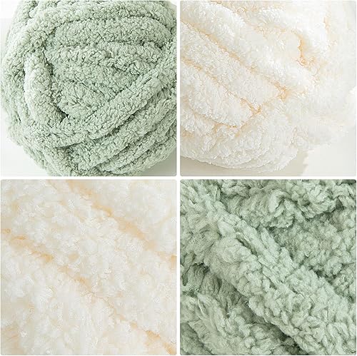 Vista 101 de HOMBYS Hilo de felpilla grueso verde salvia para tejer a mano, esponjoso, suave, jumbo, hilo súper voluminoso para manta gruesa, hilo para tejer
