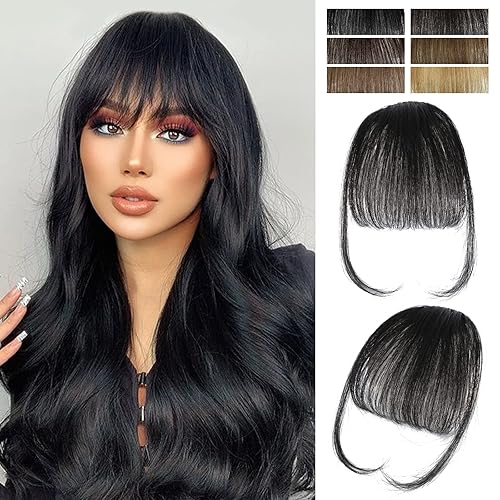 VERNA Flequillo con clip de cabello – Extensiones de cabello humano 100% real, flequillo falso fácil de usar, flequillo natural con clip, flequillo