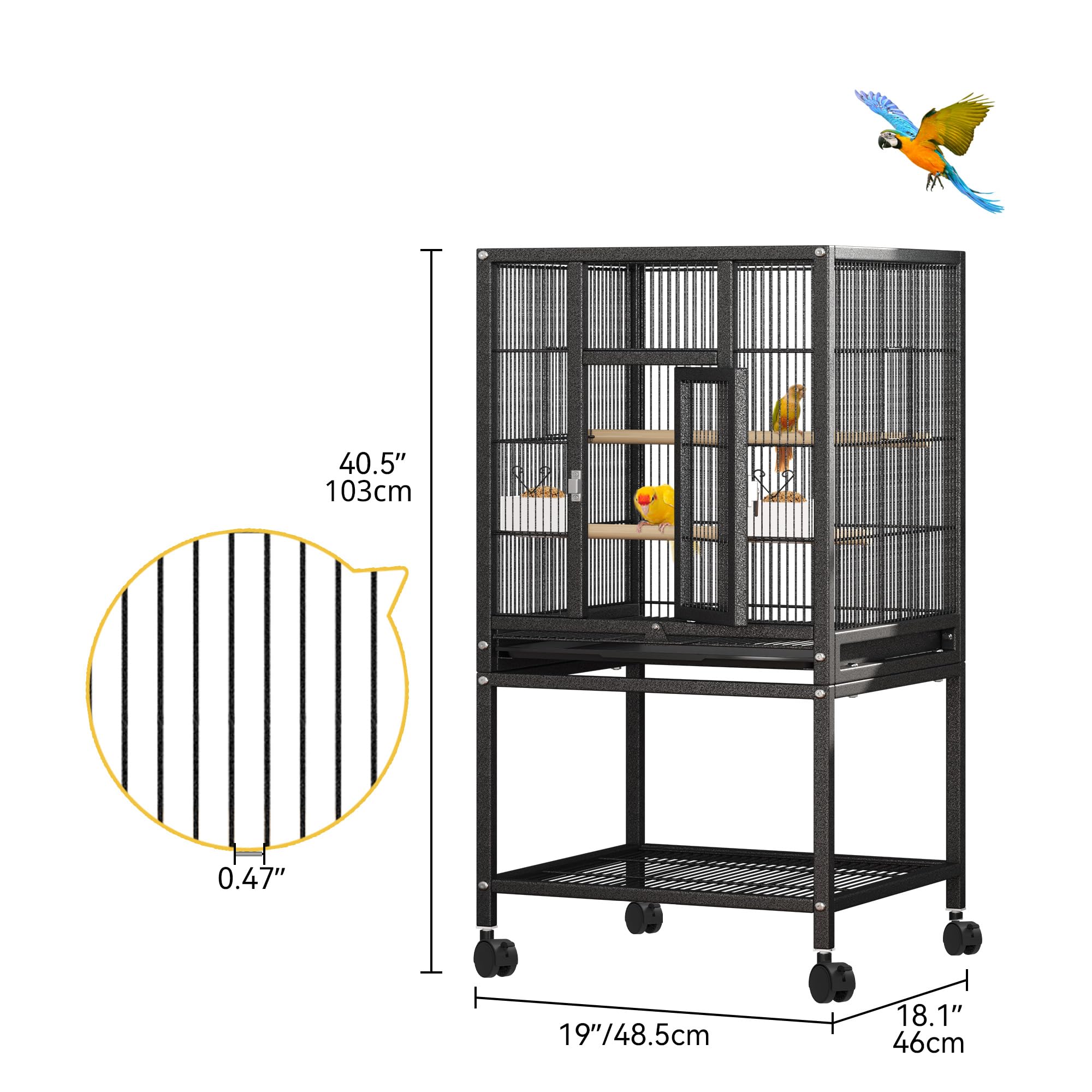 DWVO 41" Metal Bird Cage - Spacious & Secure -2