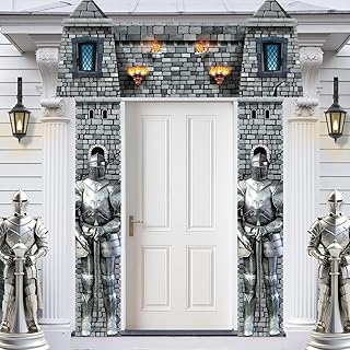 3PCS Medieval Entryway Castle Door Banner Medieval Party Decoration Armor Castle Decor Backdrop Knight Porch for Medieval-themed Birthday Party Favors Supplies