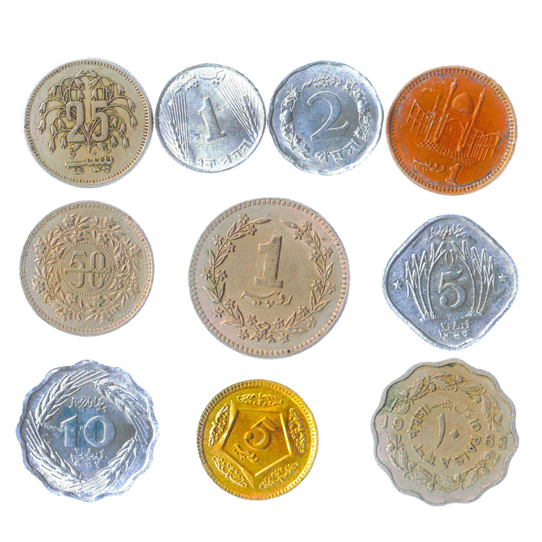 Pakistan 10 Mixed Coins | Paisa | Rupees | Islamic Pakistani Currency Since 1961