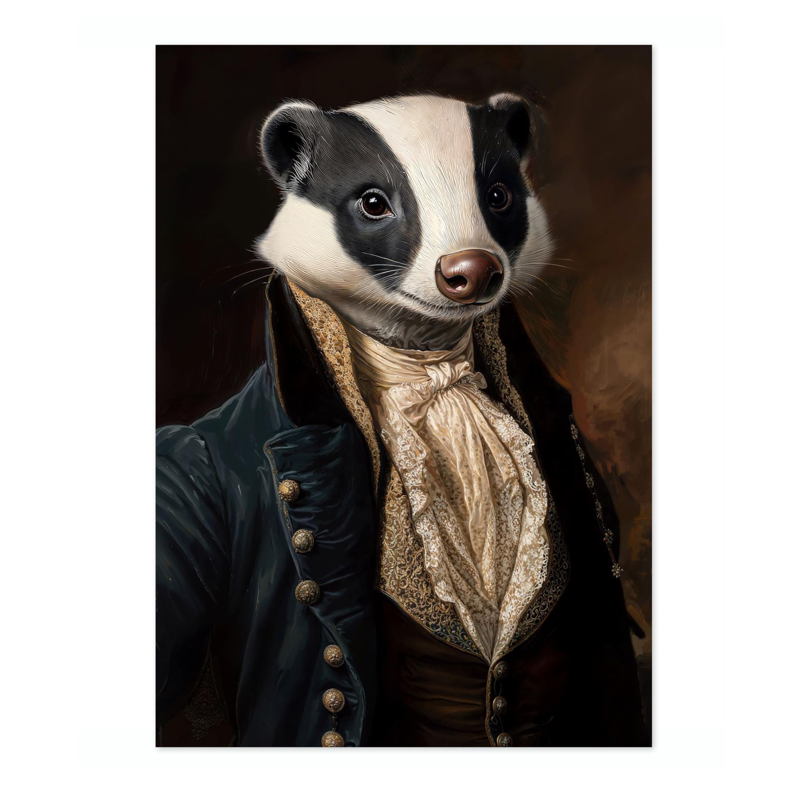 Badger Tudor Animals Poster, Funny Pets Wall Art Prints, Historical Animal Portraits, Living Room Home Decor, A5 (Print Only) - 21x14.8cm