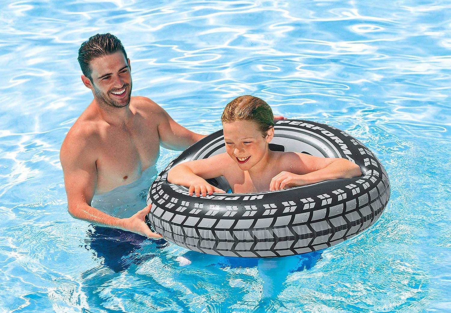 PRISMAXIC Inflatable Kiddie Swim Pool Water Float Ring Cruiser Red Fire Engine Shape Tube Boat for Kids - 29" x 23" (TYRE) 1